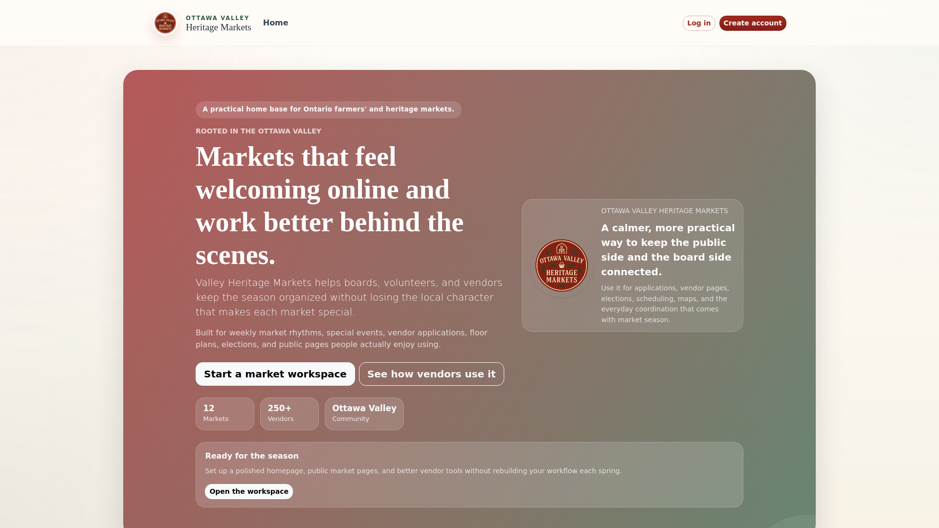 website screenshot of https://valleymarketsandevents.com