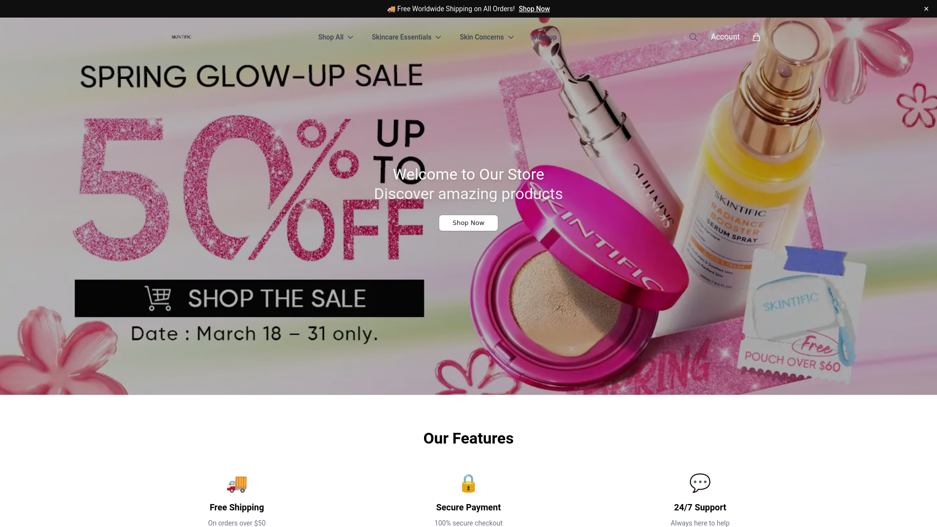 website screenshot of https://buyskintific.shop/