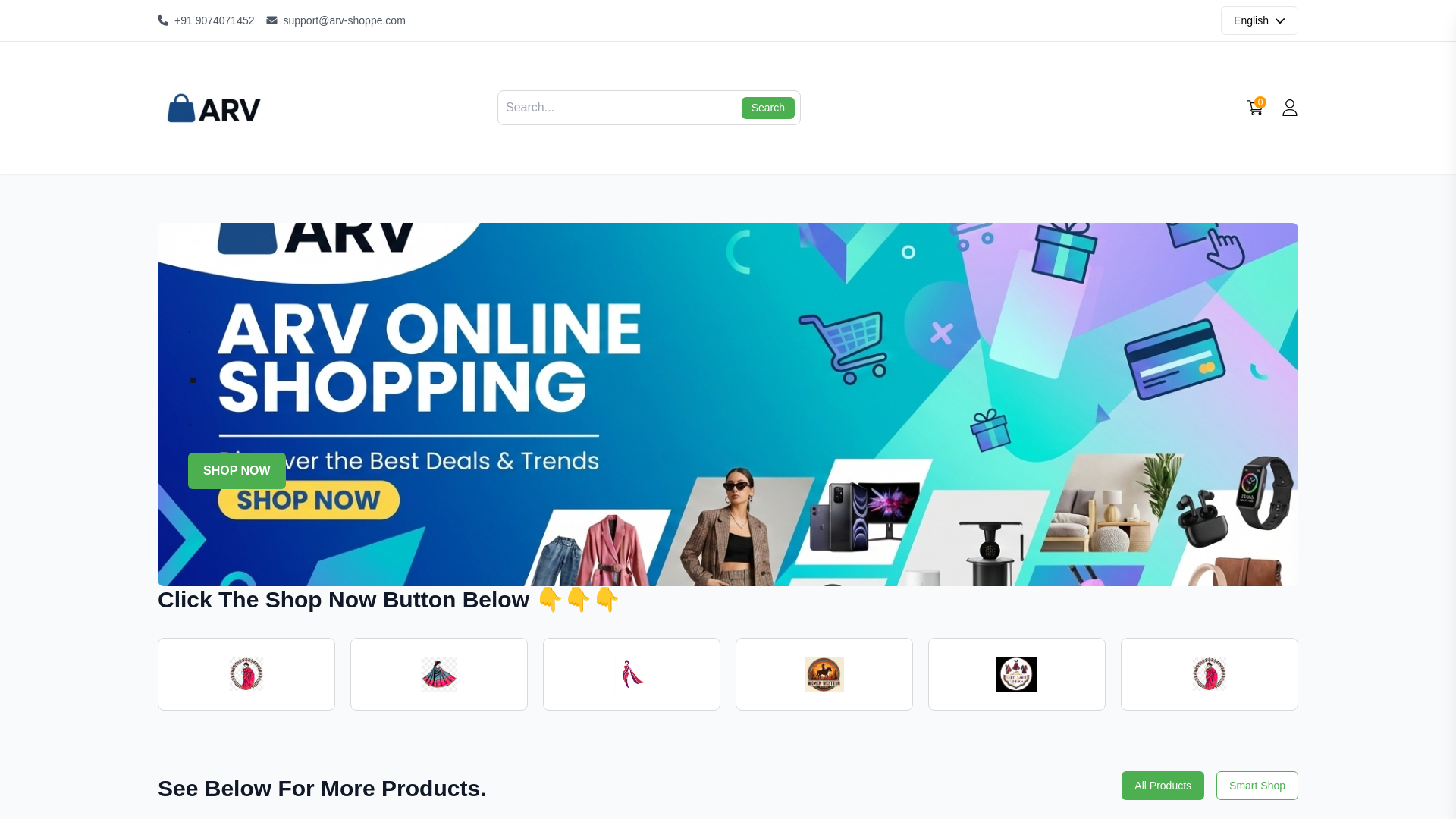 website screenshot of https://arvmart.com/