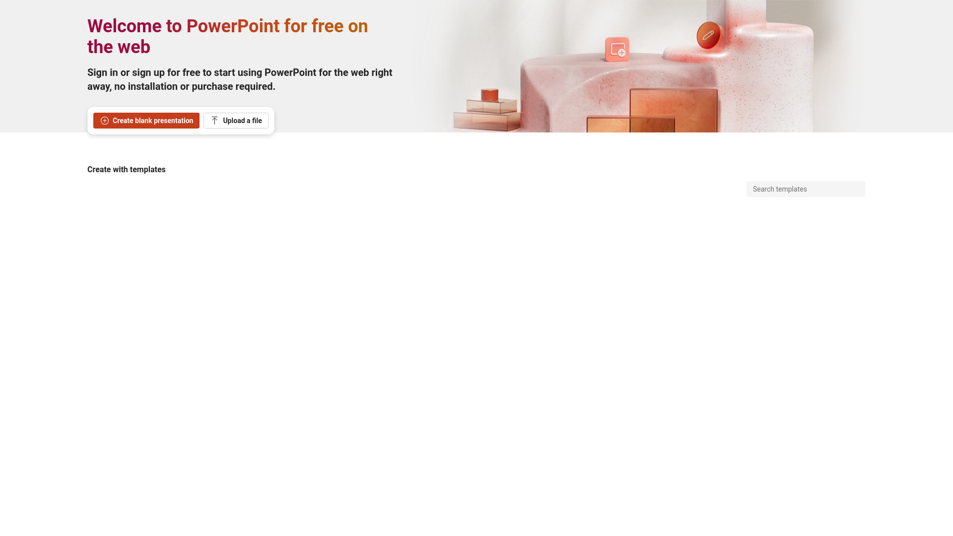 website screenshot of https://powerpoint.cloud.microsoft