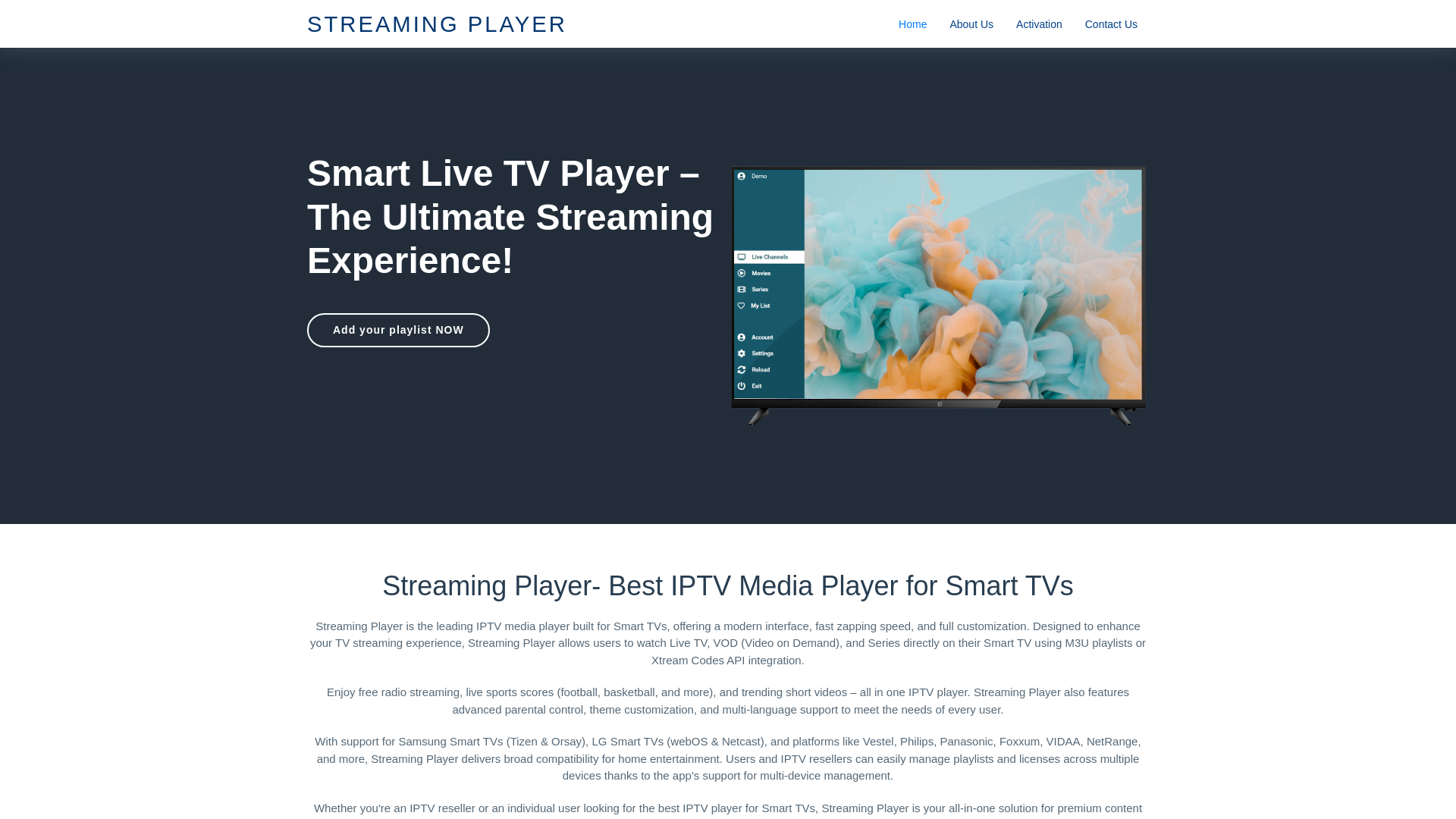 website screenshot of https://streamingplayer.live