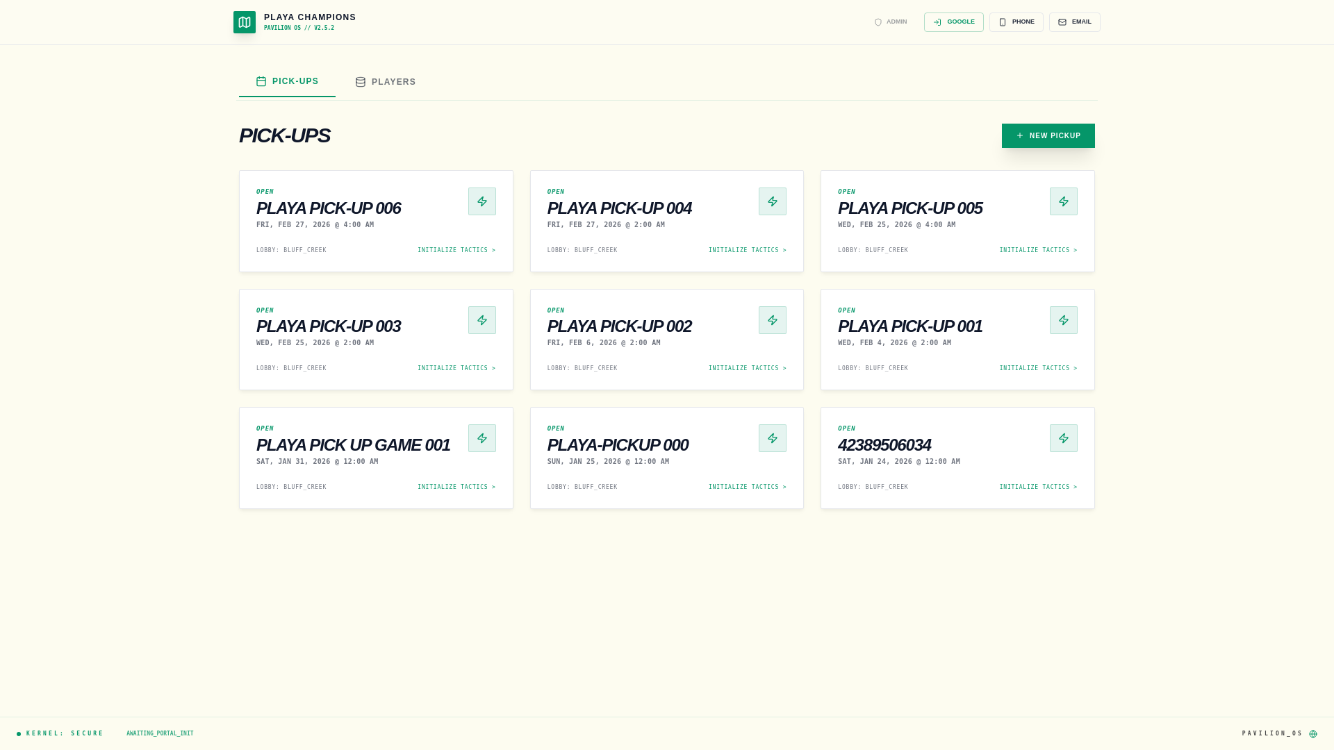 website screenshot of https://playa-champions.com/