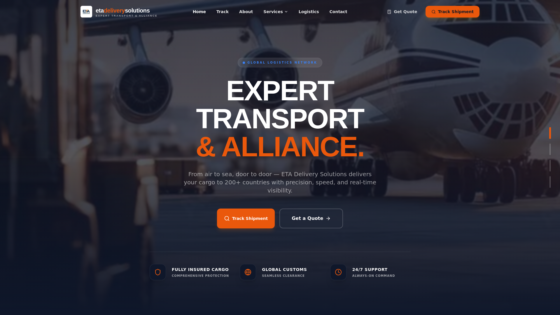 website screenshot of https://etadeliverysolutions.ltd/