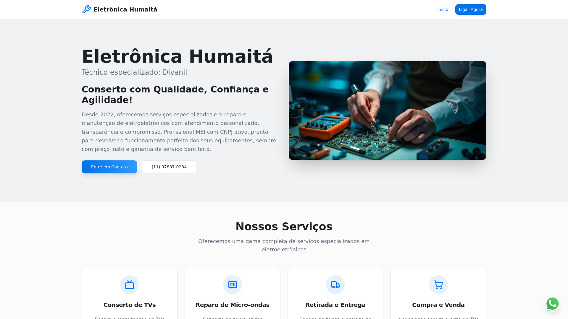 website screenshot of https://eletronica-humaita-divanil.com.br/