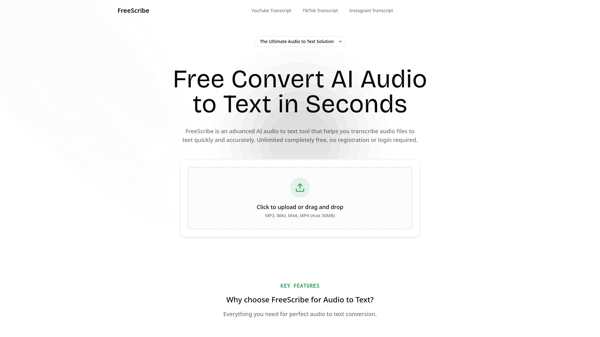 website screenshot of https://freescribe.app/