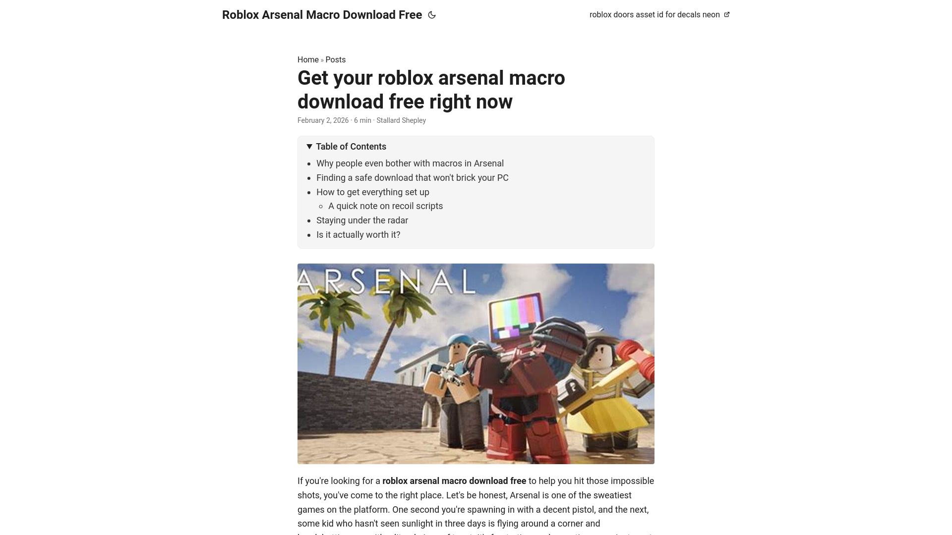 website screenshot of https://roblox-arsenal-macro-download-free.pages.dev/