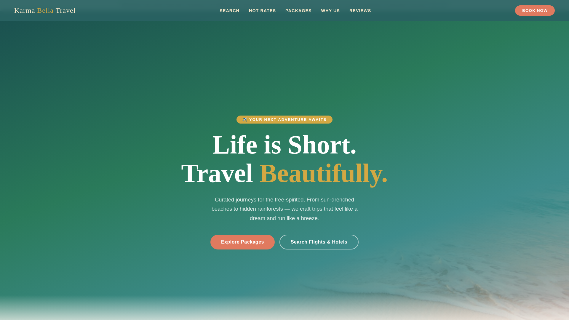 website screenshot of https://karmabellatravel.com/