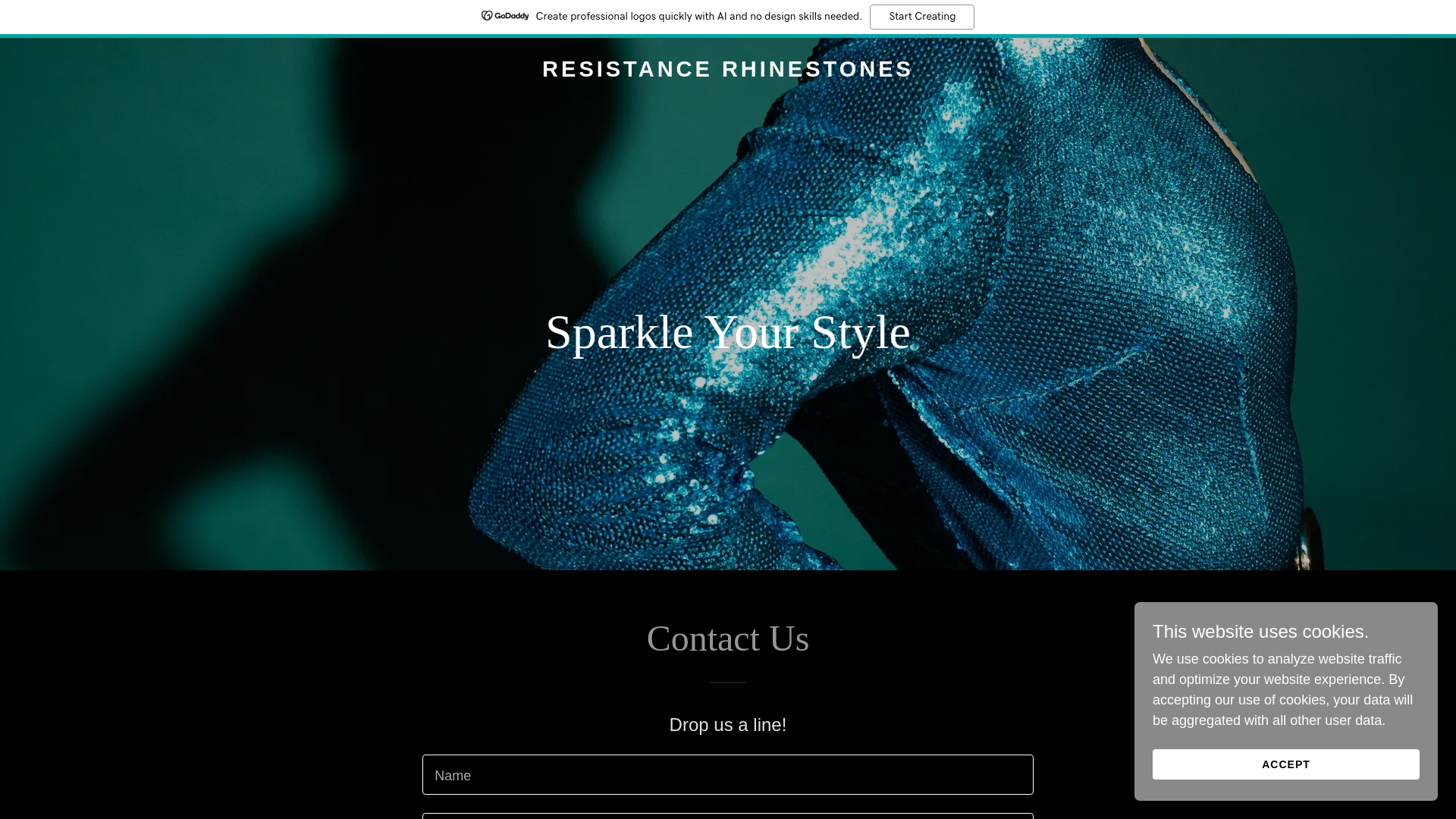 website screenshot of https://resistancerhinestones.com/