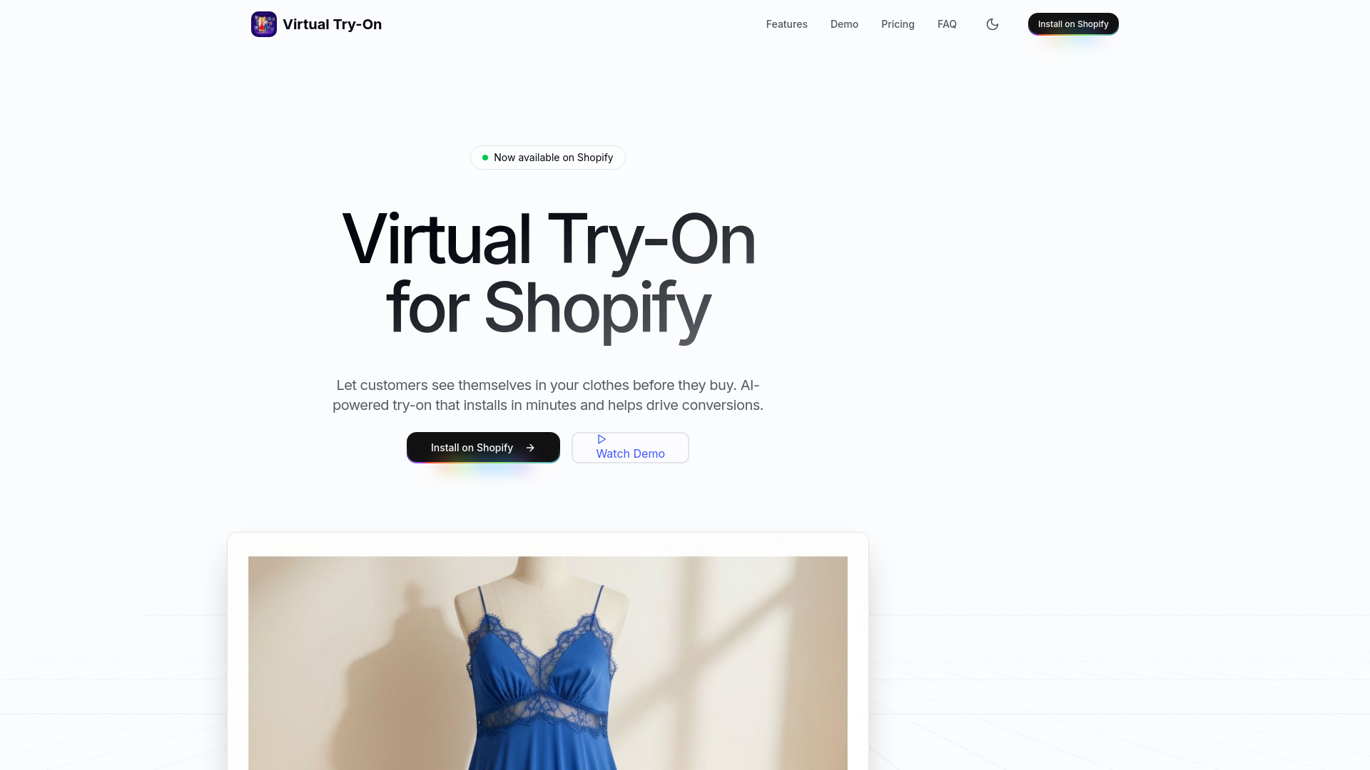 website screenshot of https://virtualtryon-lander.pages.dev/