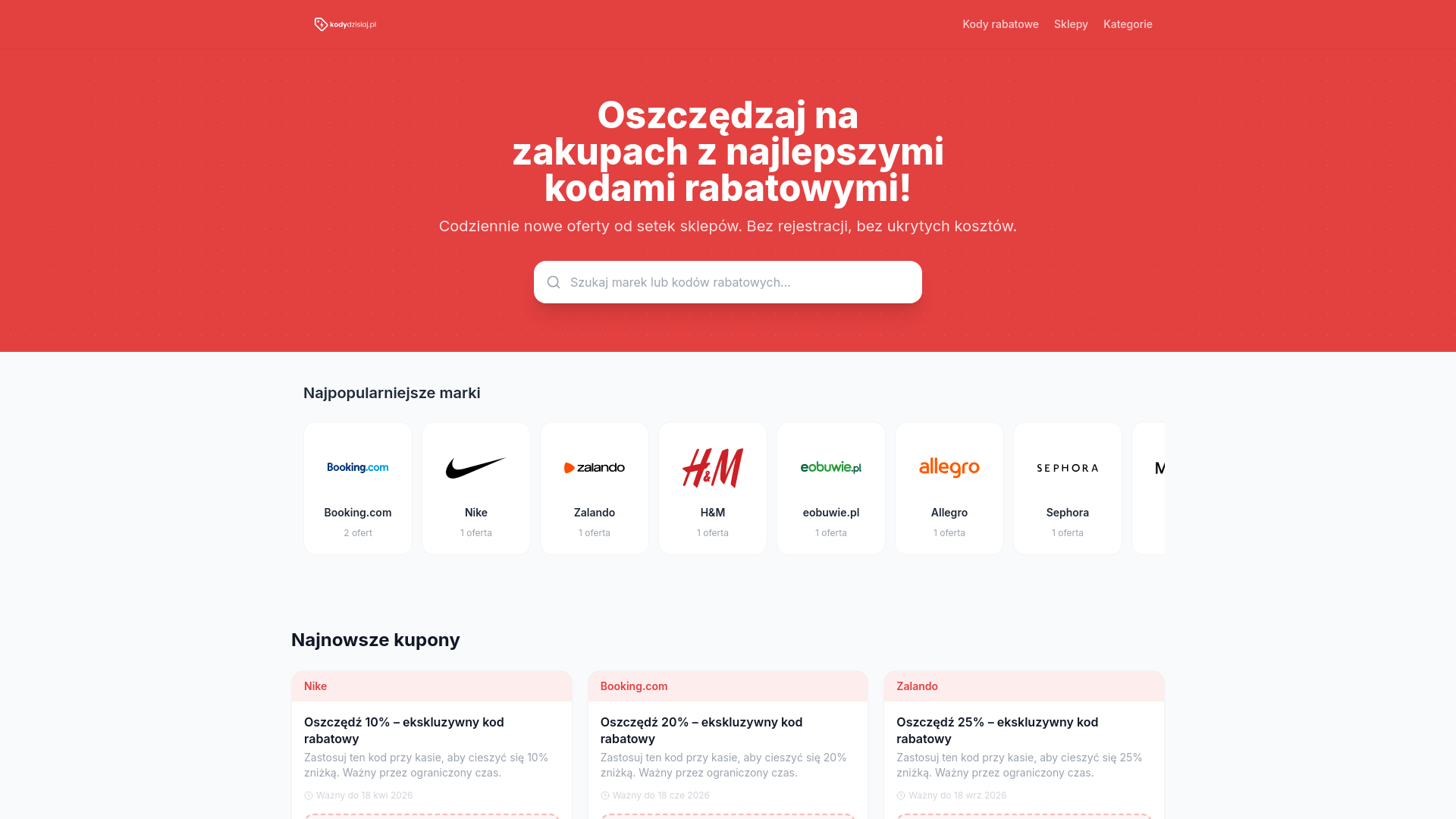 website screenshot of https://kodydzisiaj.pl/