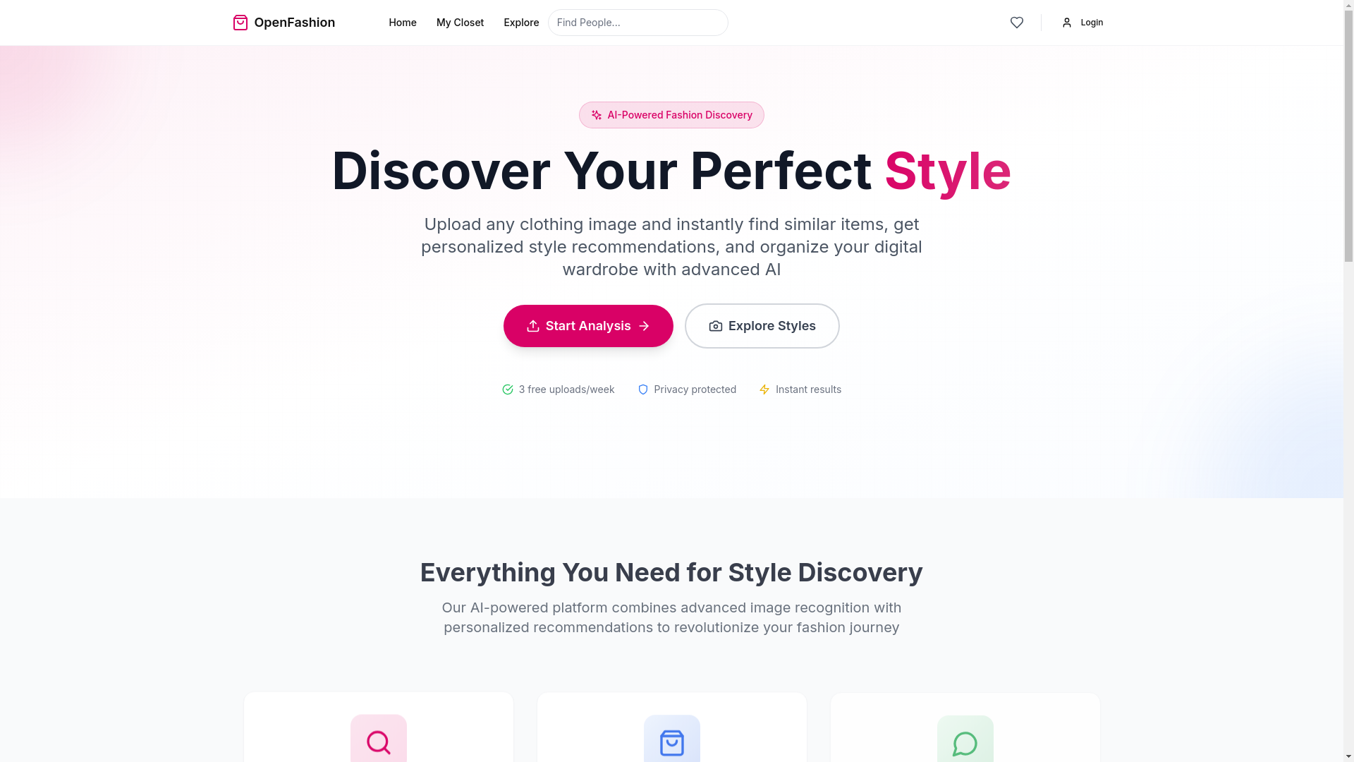 website screenshot of https://openfashionapp.com/