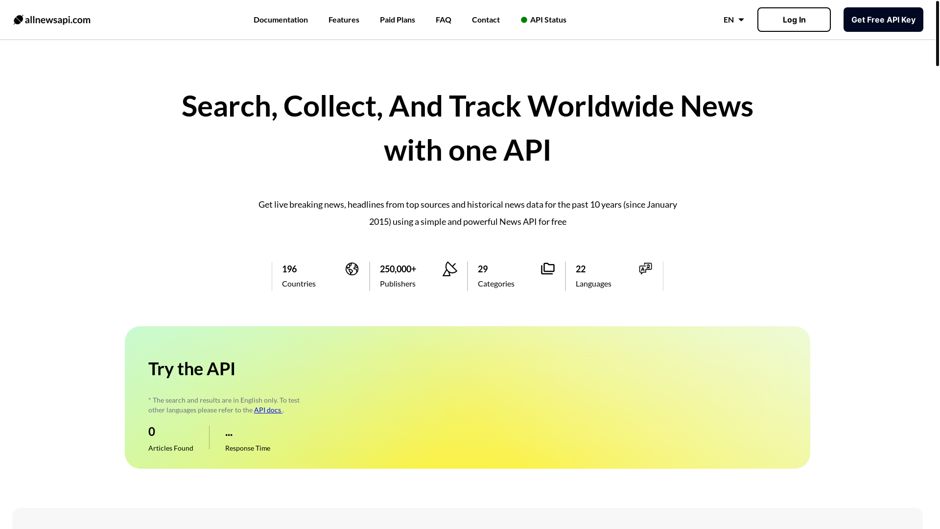 website screenshot of https://allnewsapi-web.pages.dev/