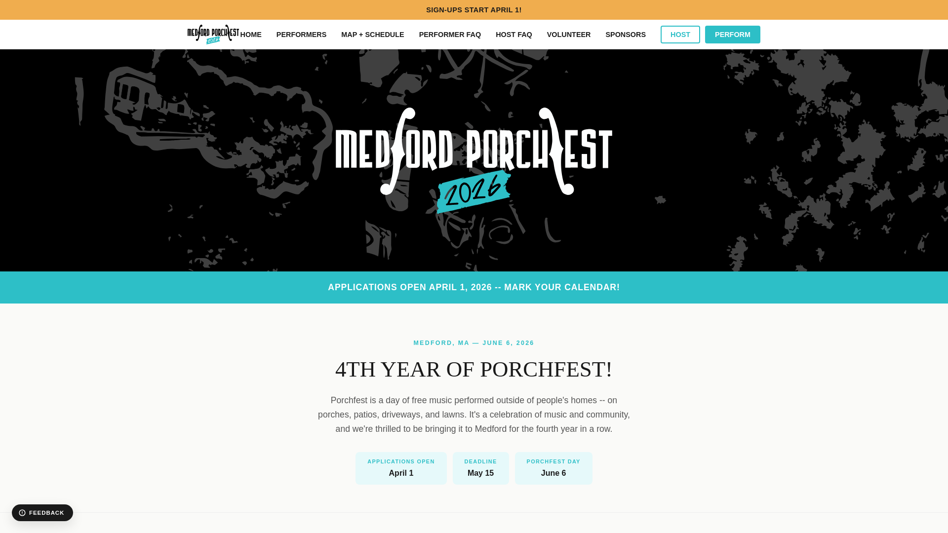 website screenshot of https://medfordporchfest.com/