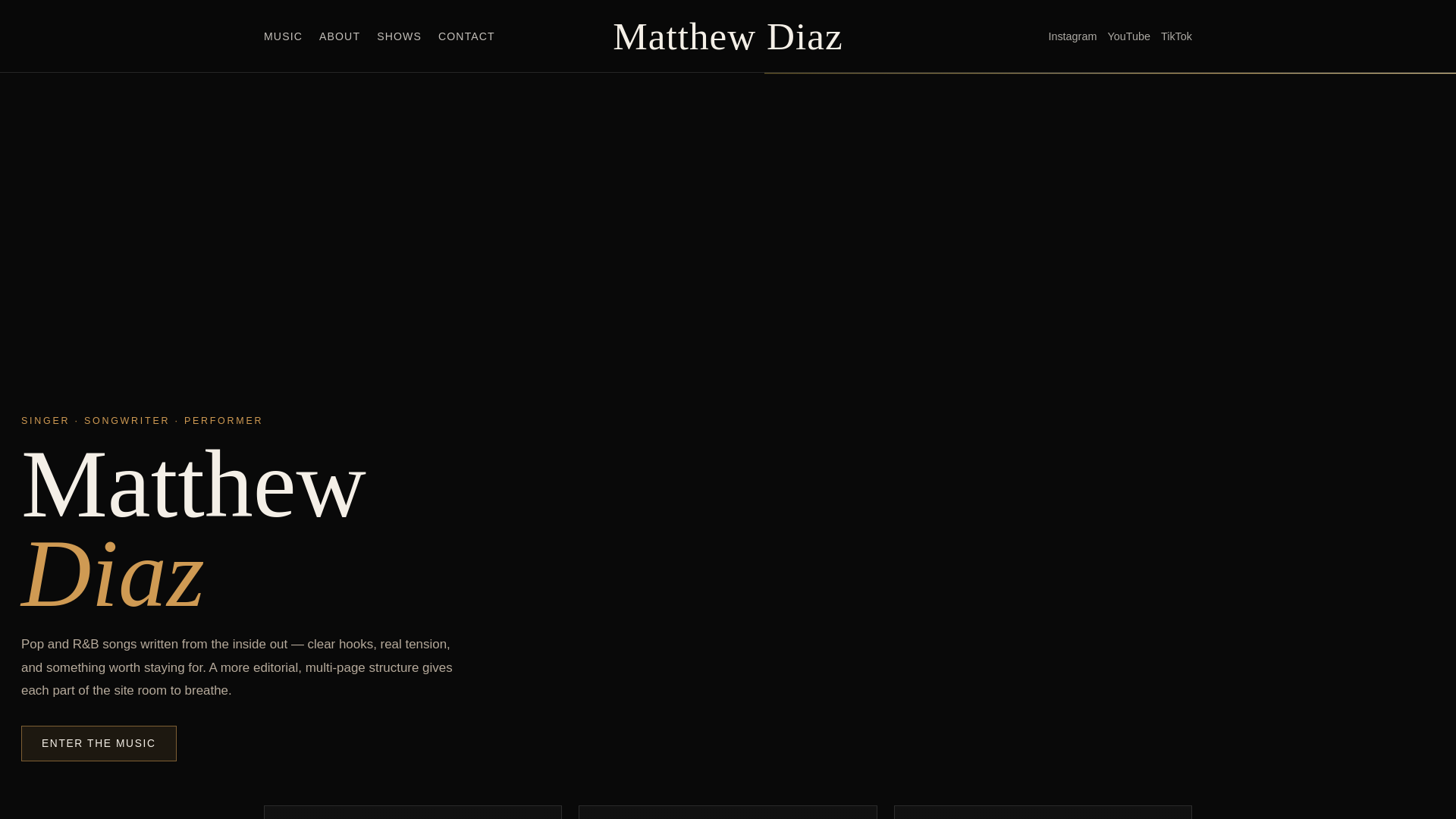 website screenshot of https://matthewdiazmusic.com/