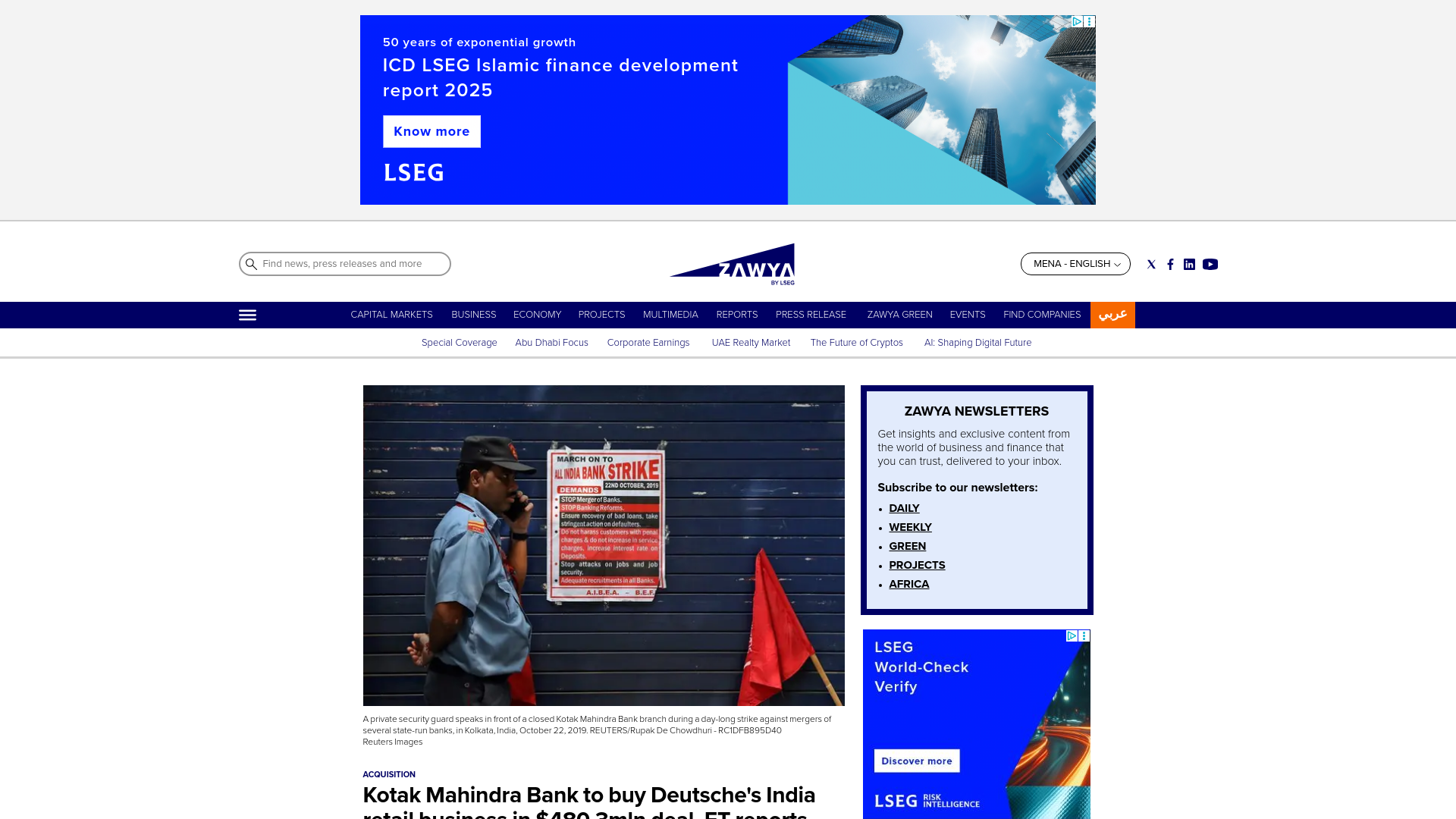 website screenshot of https://www.zawya.com/en/business/m-a/kotak-mahindra-bank-to-buy-deutsches-india-retail-business-in-4803mln-deal-et-reports-q77fsi0g