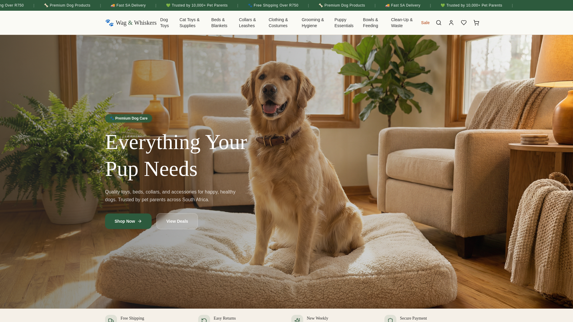 website screenshot of https://wagandwhiskers.boutique/