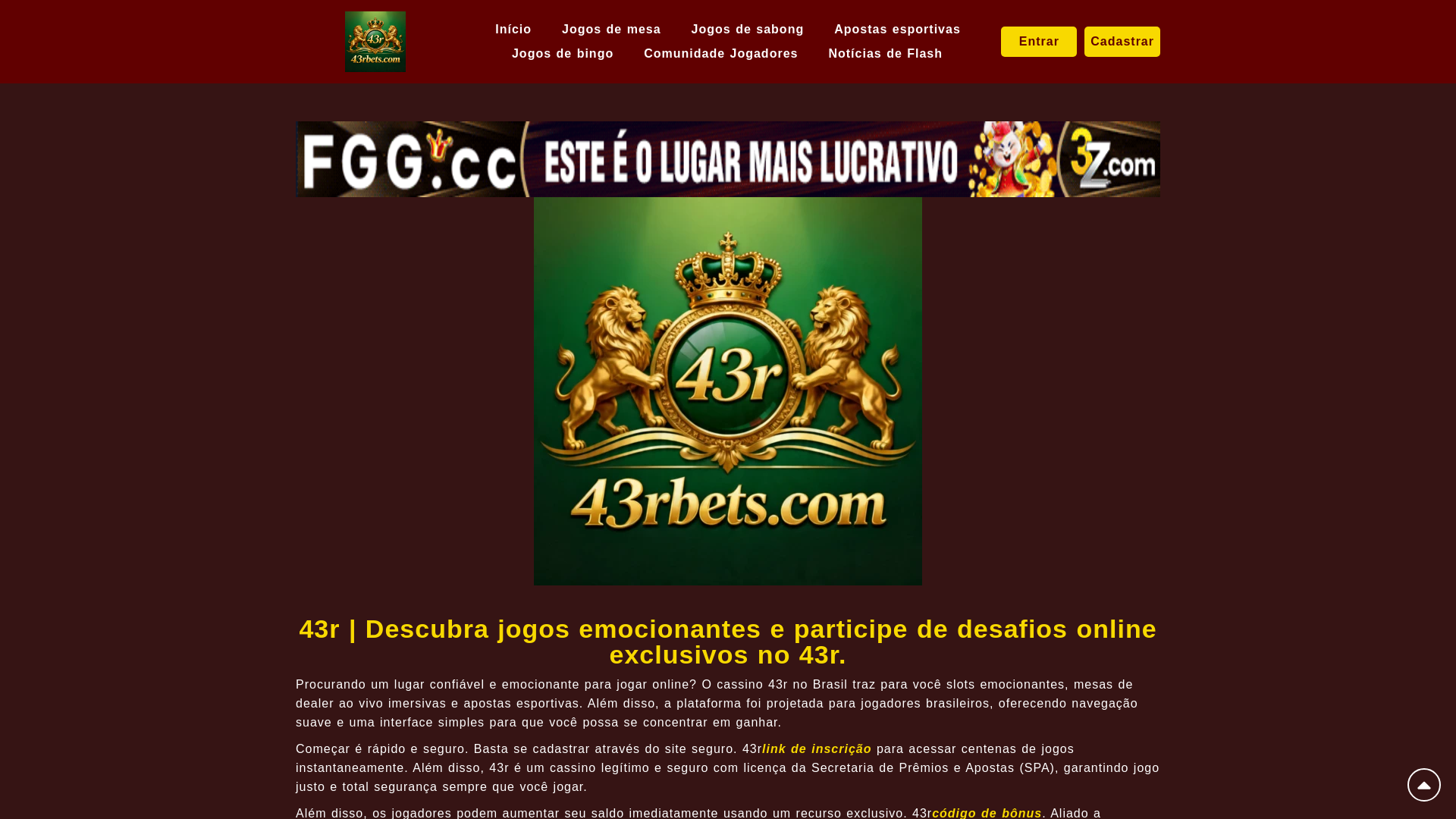 website screenshot of https://43rbets.com/