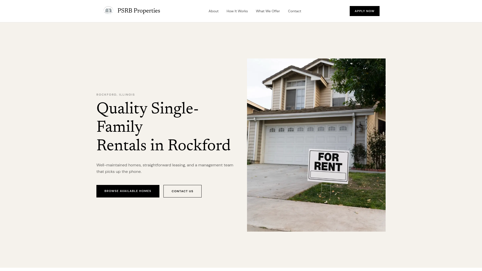 website screenshot of https://psrbproperties.com/