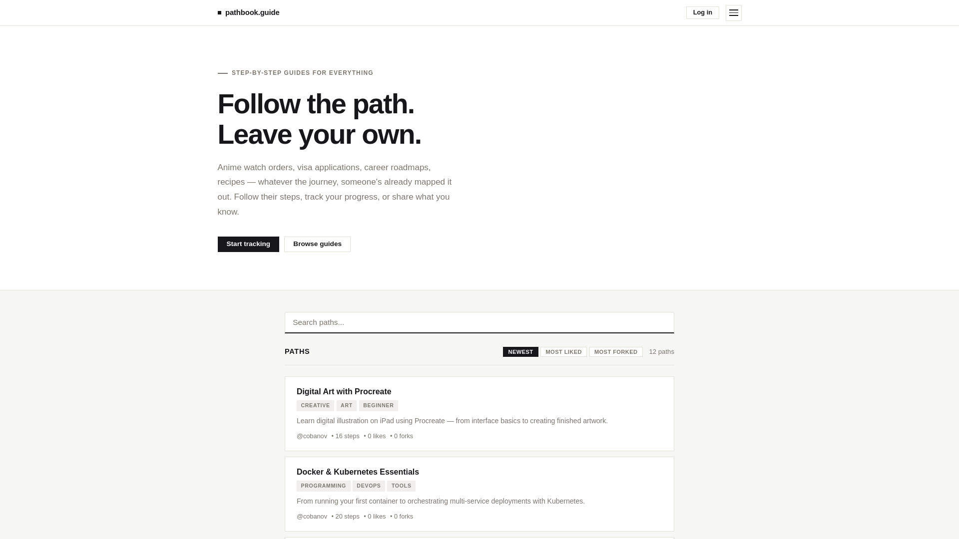 website screenshot of https://pathbook.guide/