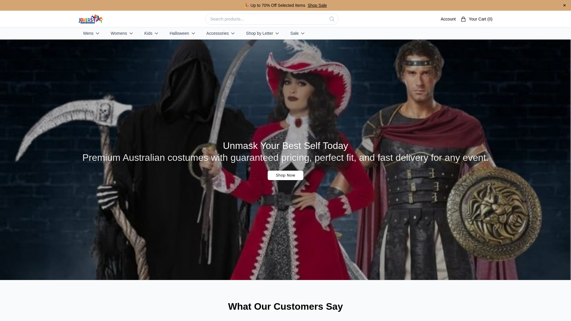 website screenshot of https://jokerscostumemegastoreshop.shop/