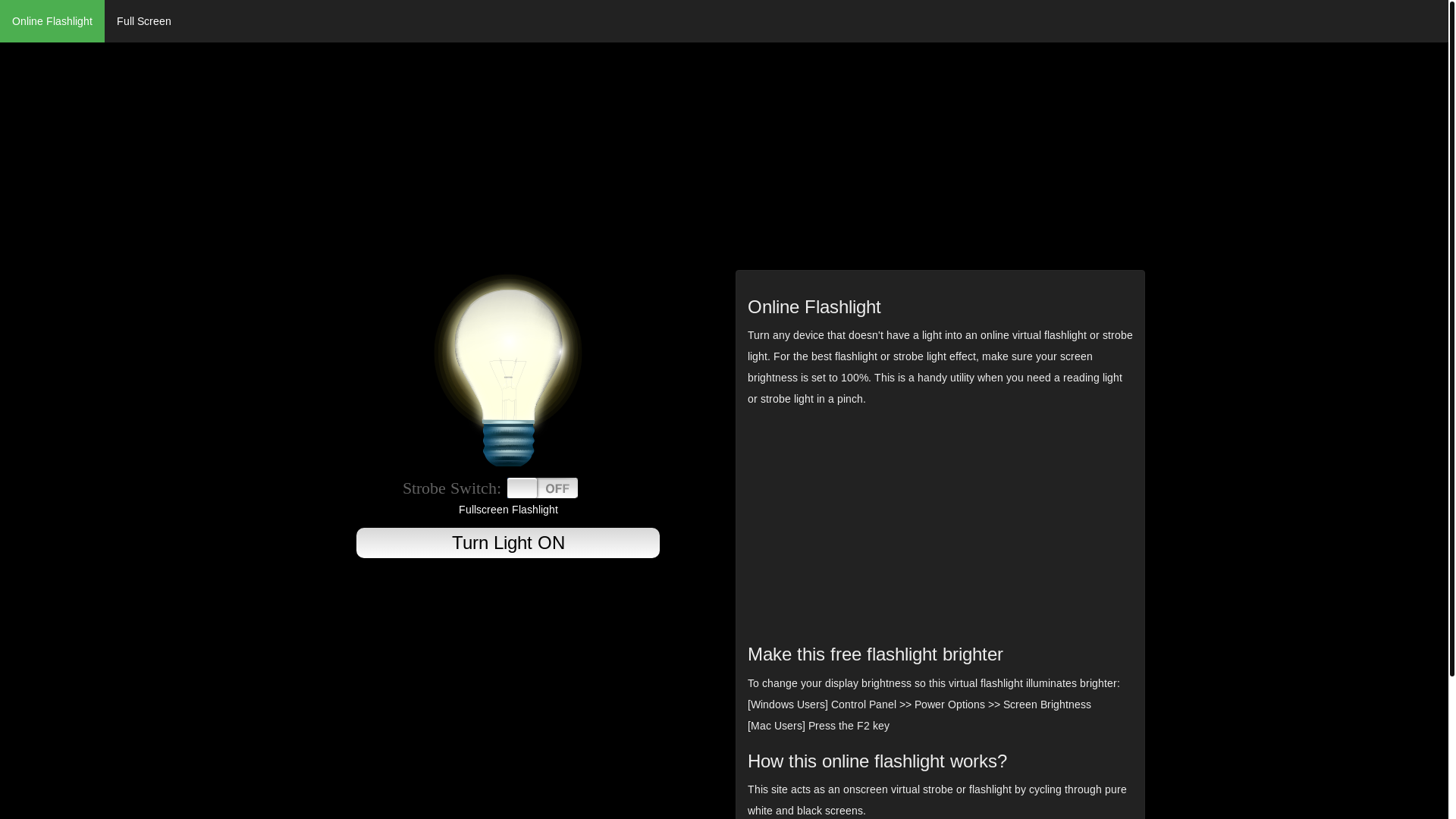 website screenshot of https://www.freeflashlight.org/