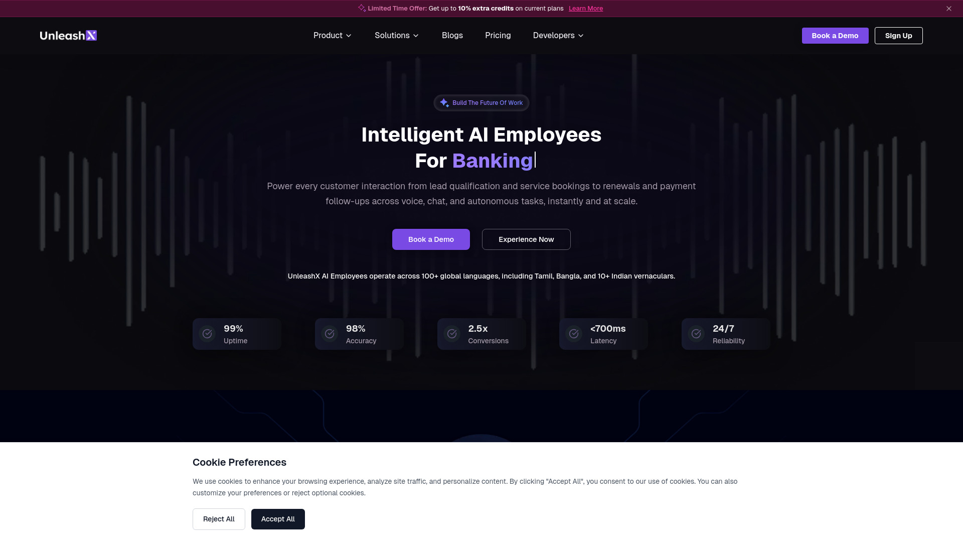 website screenshot of https://unleashx.ai/