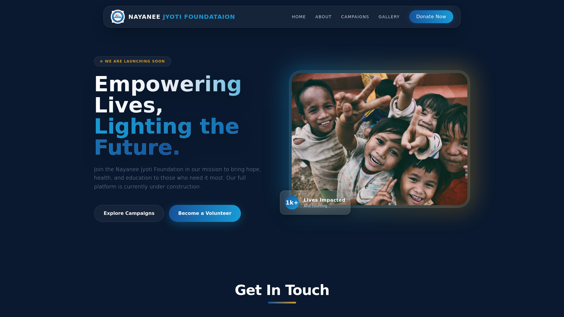 website screenshot of https://nayaneejyotifoundation.in/