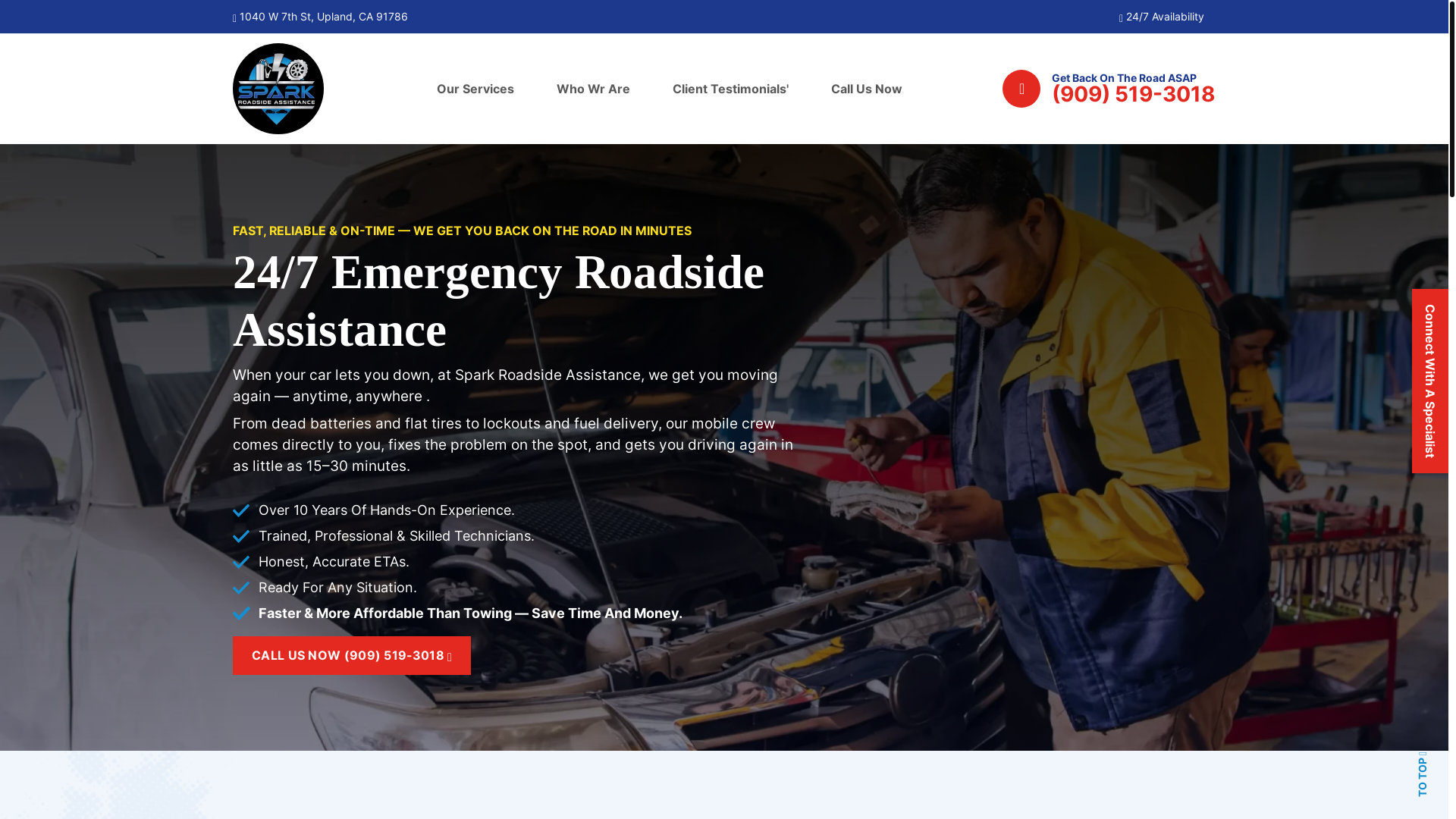 website screenshot of https://sparkroadsideservice.com/