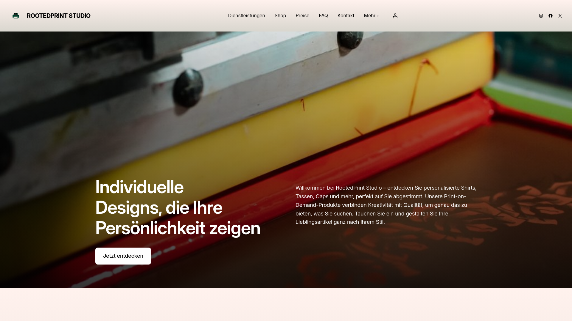 website screenshot of https://rootedprintstudio.de