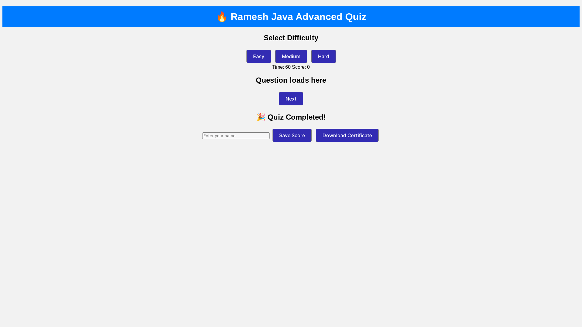 website screenshot of https://ramesh-java-quiz.pages.dev/