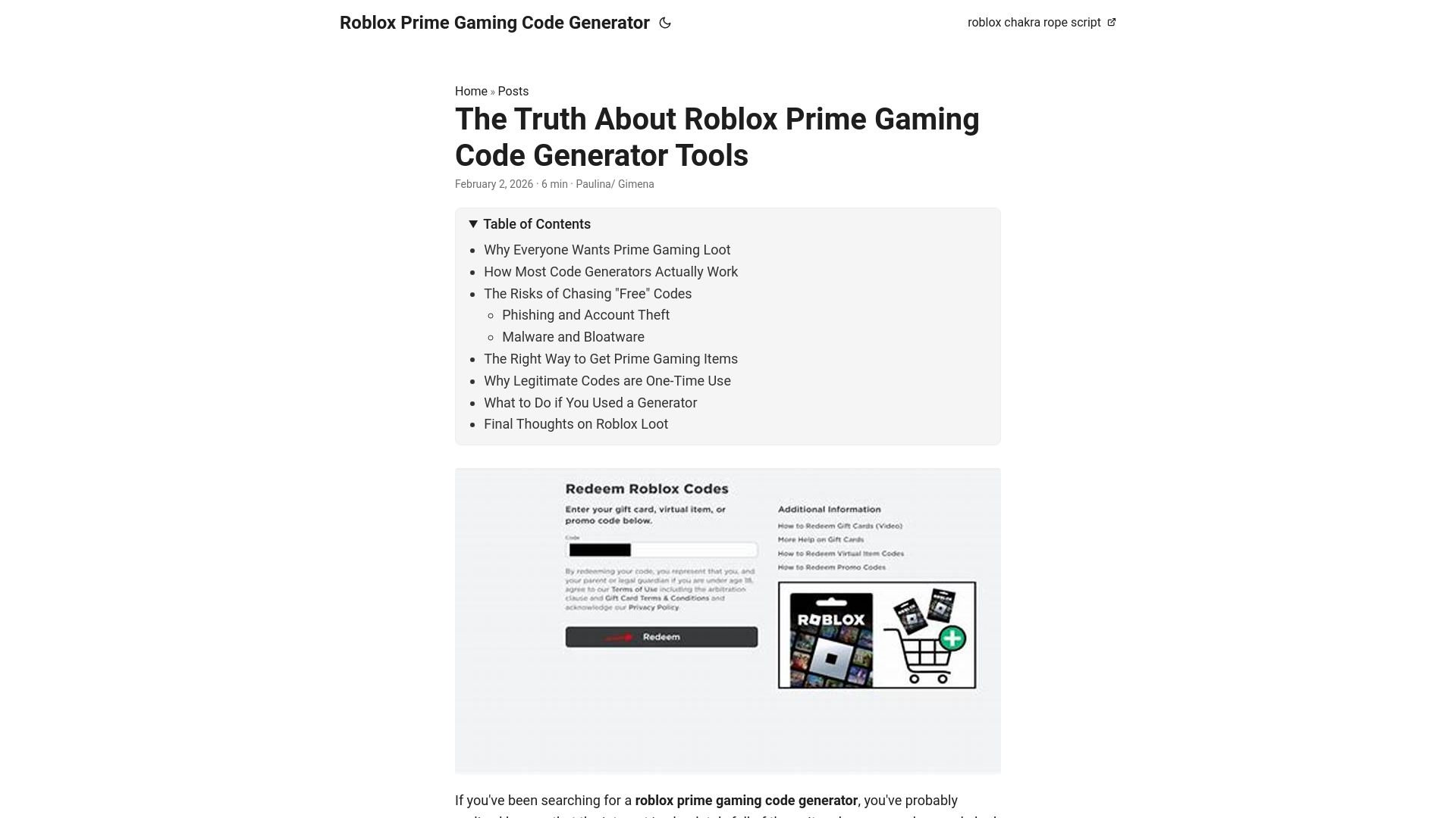 website screenshot of https://roblox-prime-gaming-code-generator.pages.dev/