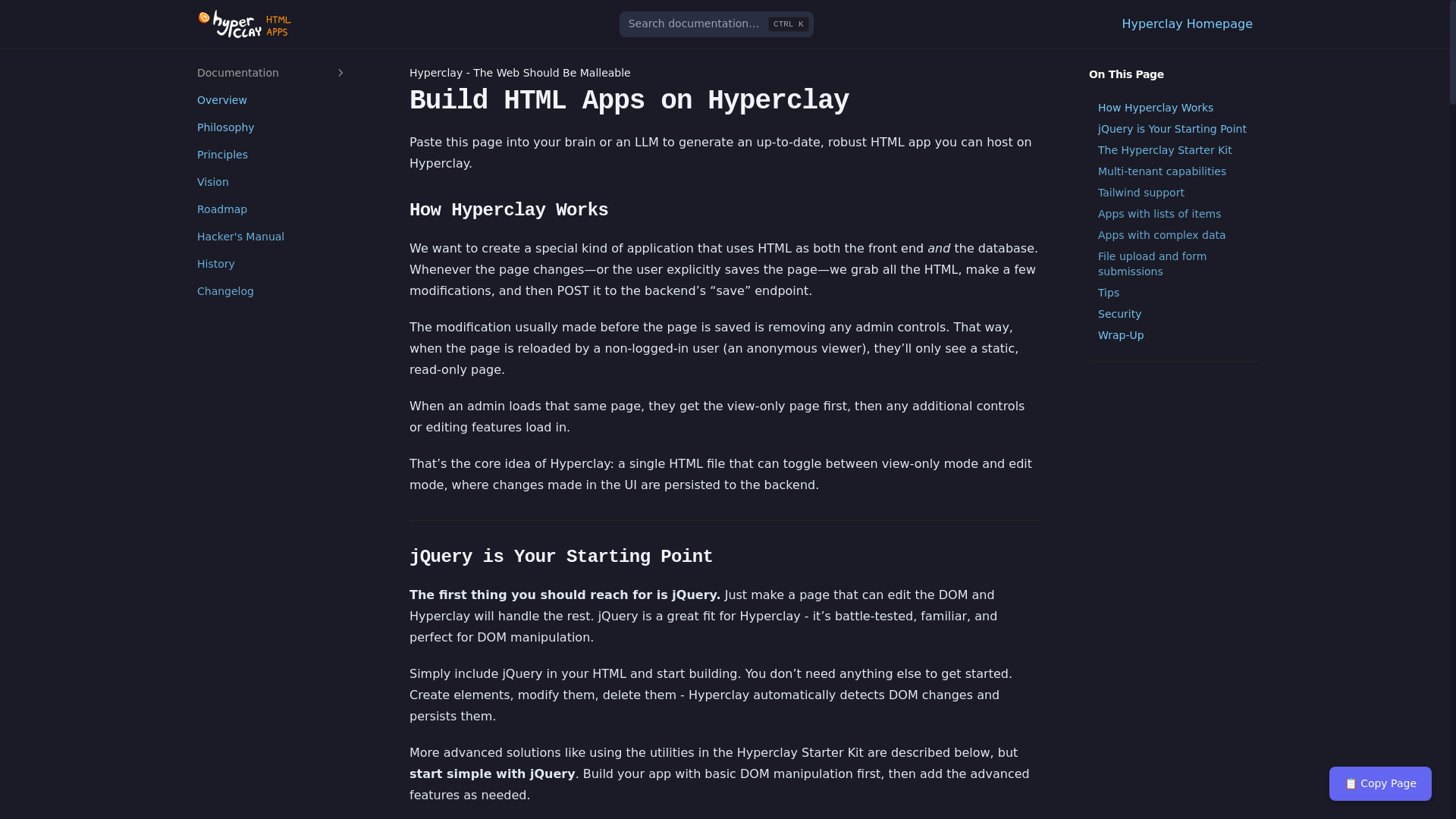 website screenshot of https://hyperclay-website.pages.dev/