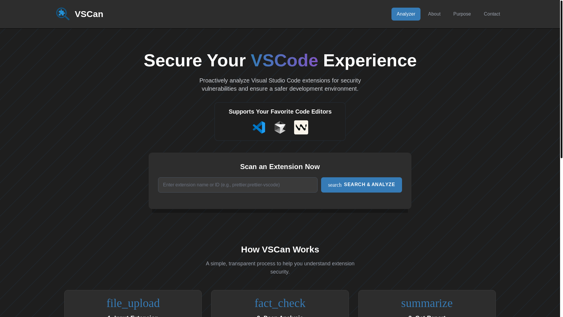 website screenshot of https://vscan.dev/