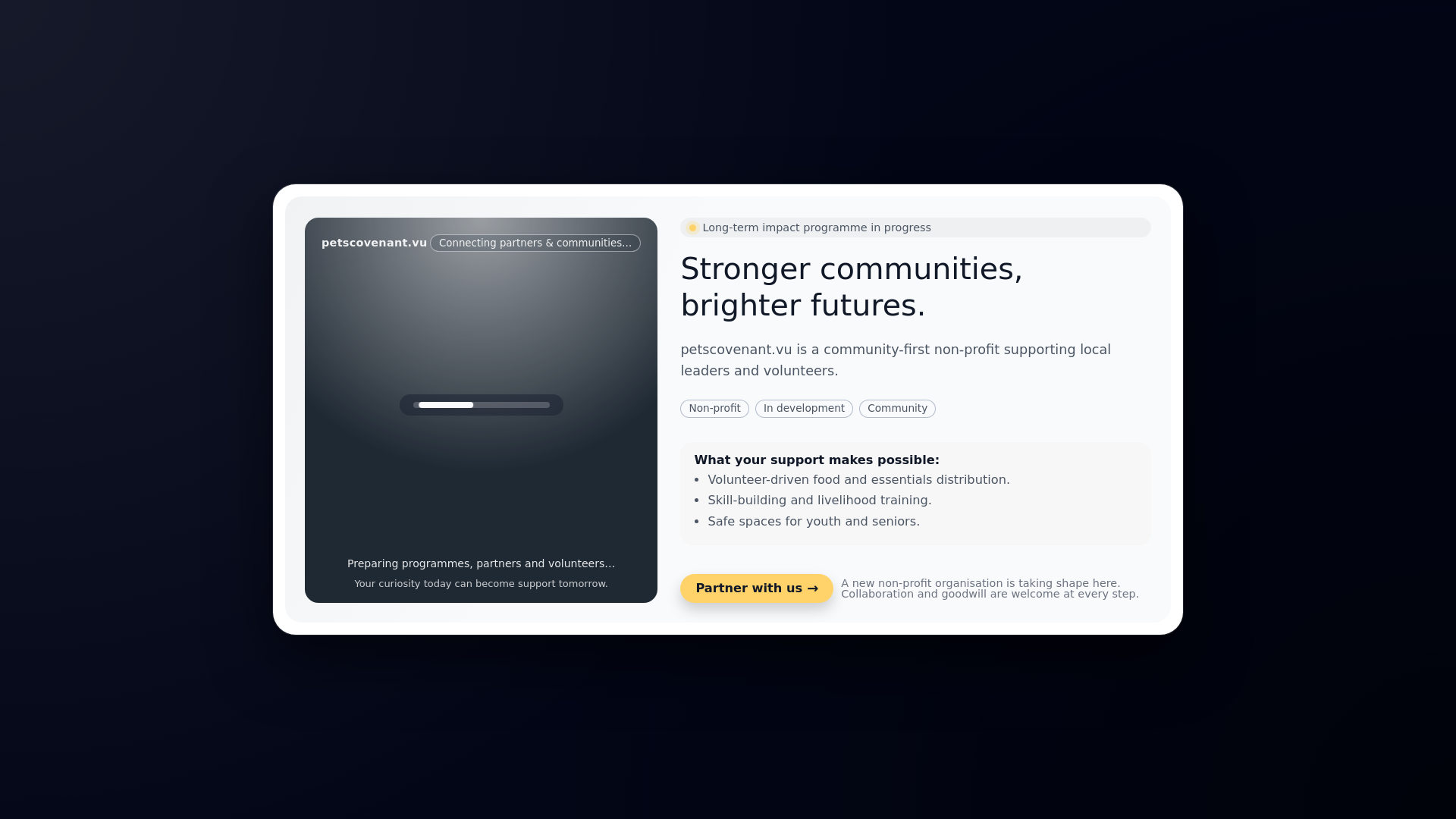 website screenshot of https://petscovenant.vu/