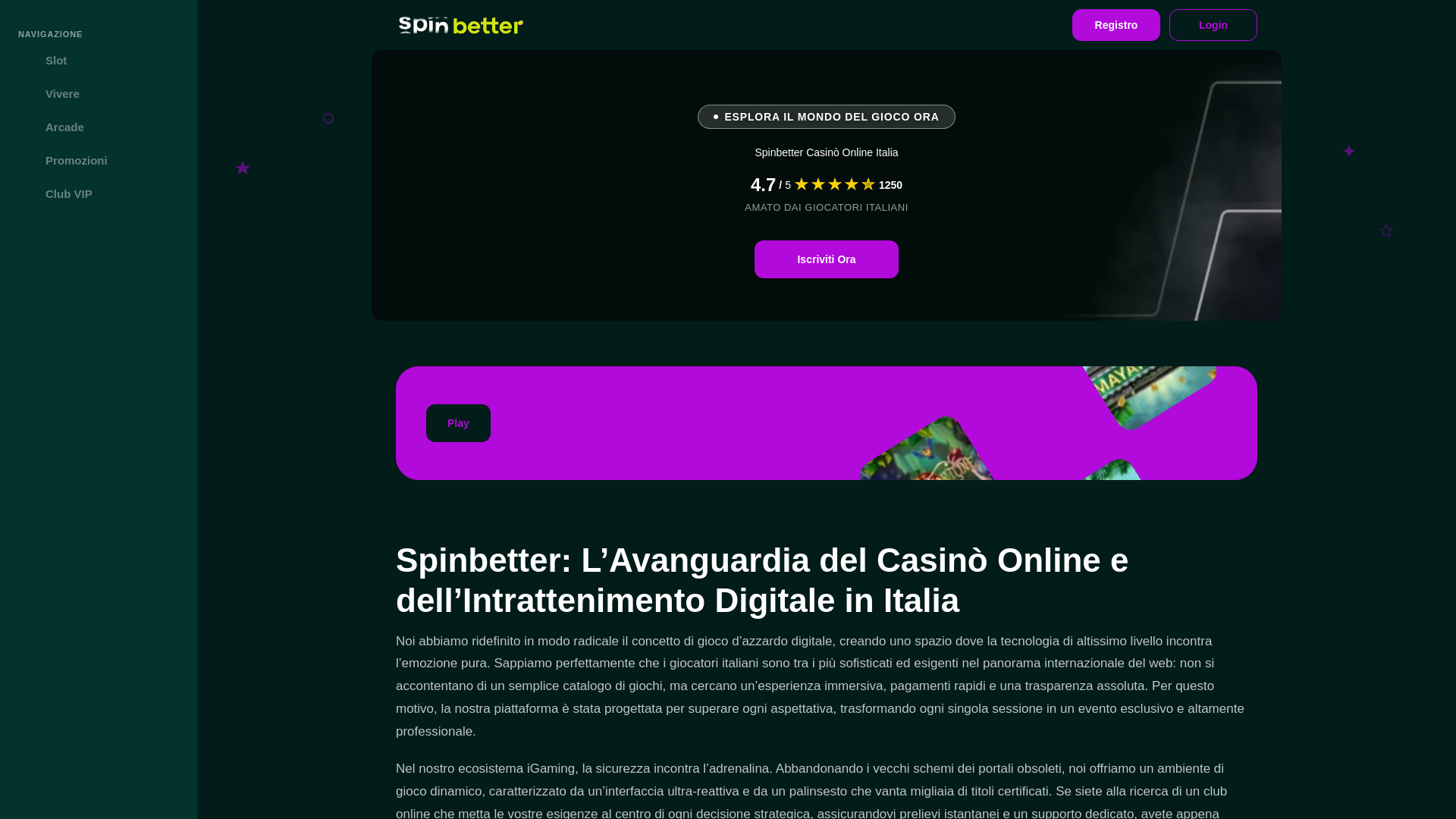 website screenshot of https://spinbettercasino-it.pages.dev/