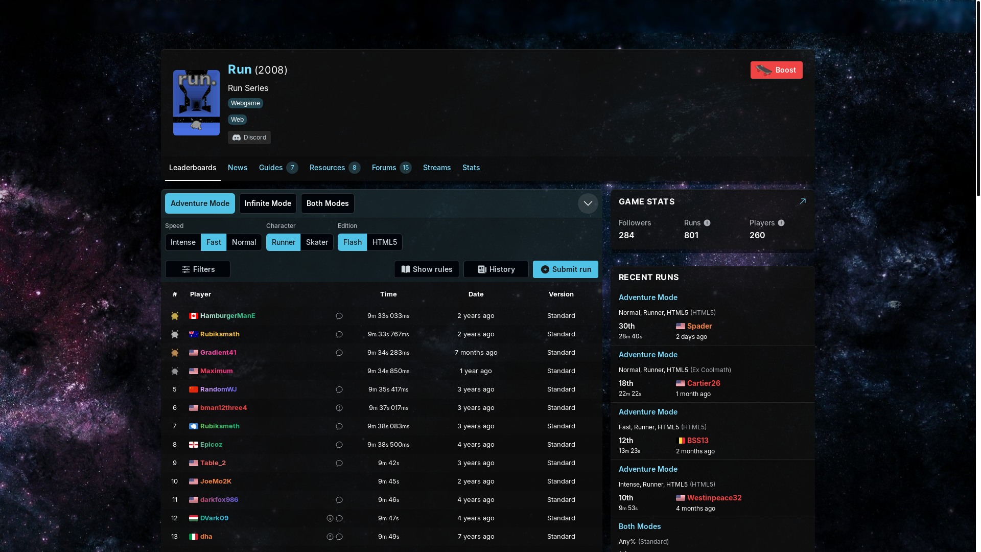 website screenshot of https://speedrun.com/run