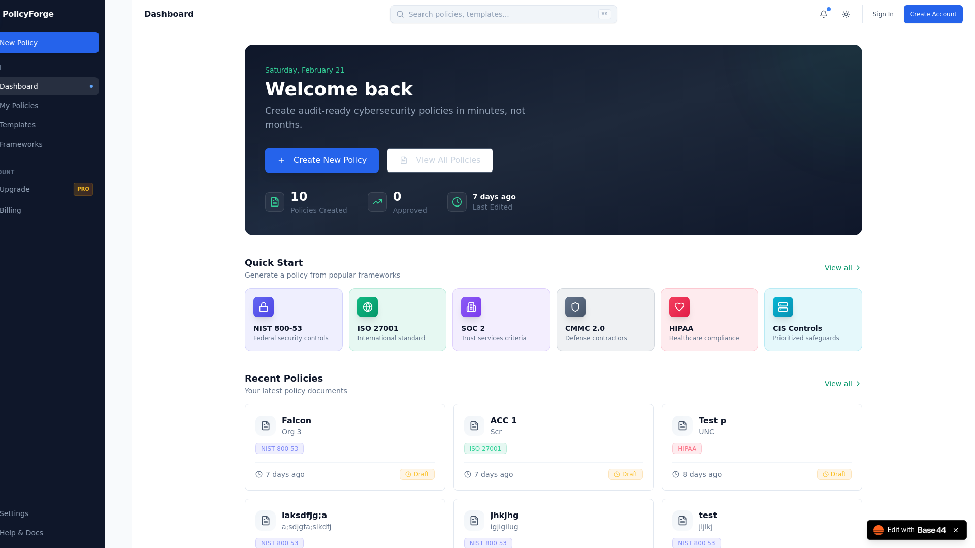 website screenshot of https://cyberpolicyforger.com/
