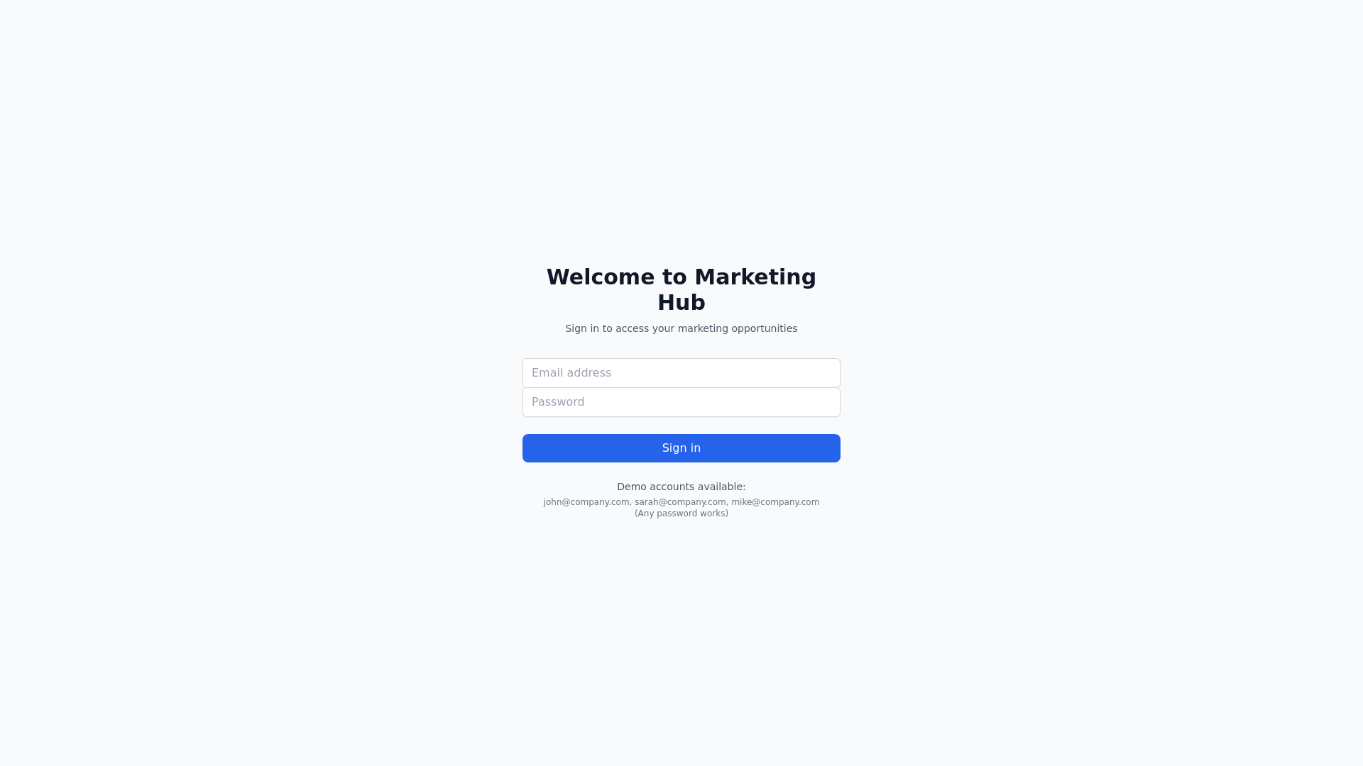website screenshot of https://marketing-hub-frontend.pages.dev/