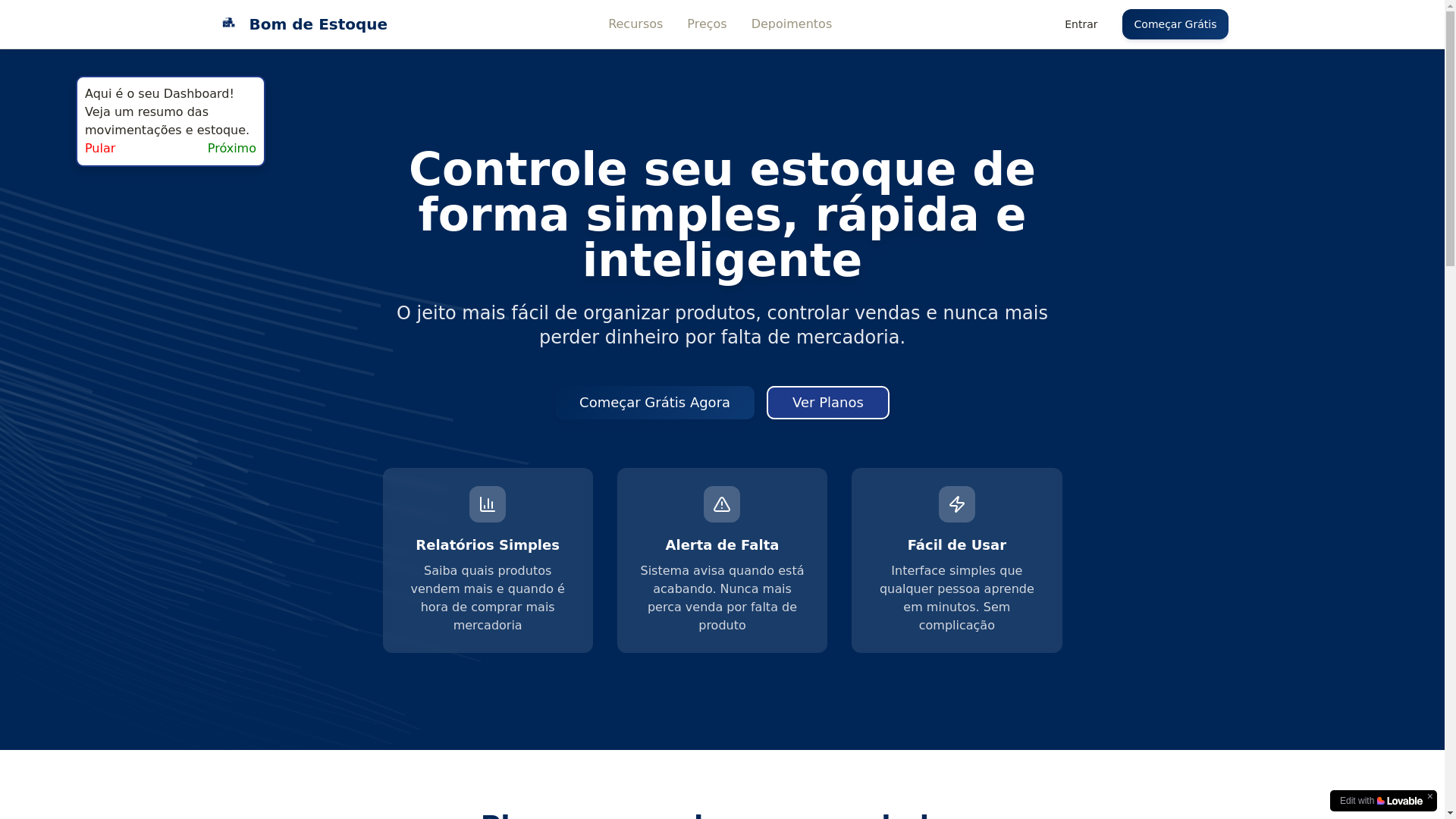 website screenshot of https://bomdeestoque.com/