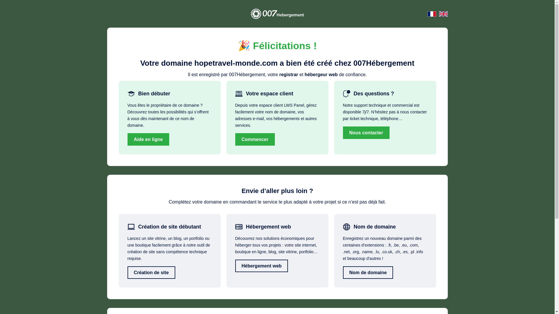 website screenshot of https://hopetravel-monde.com/