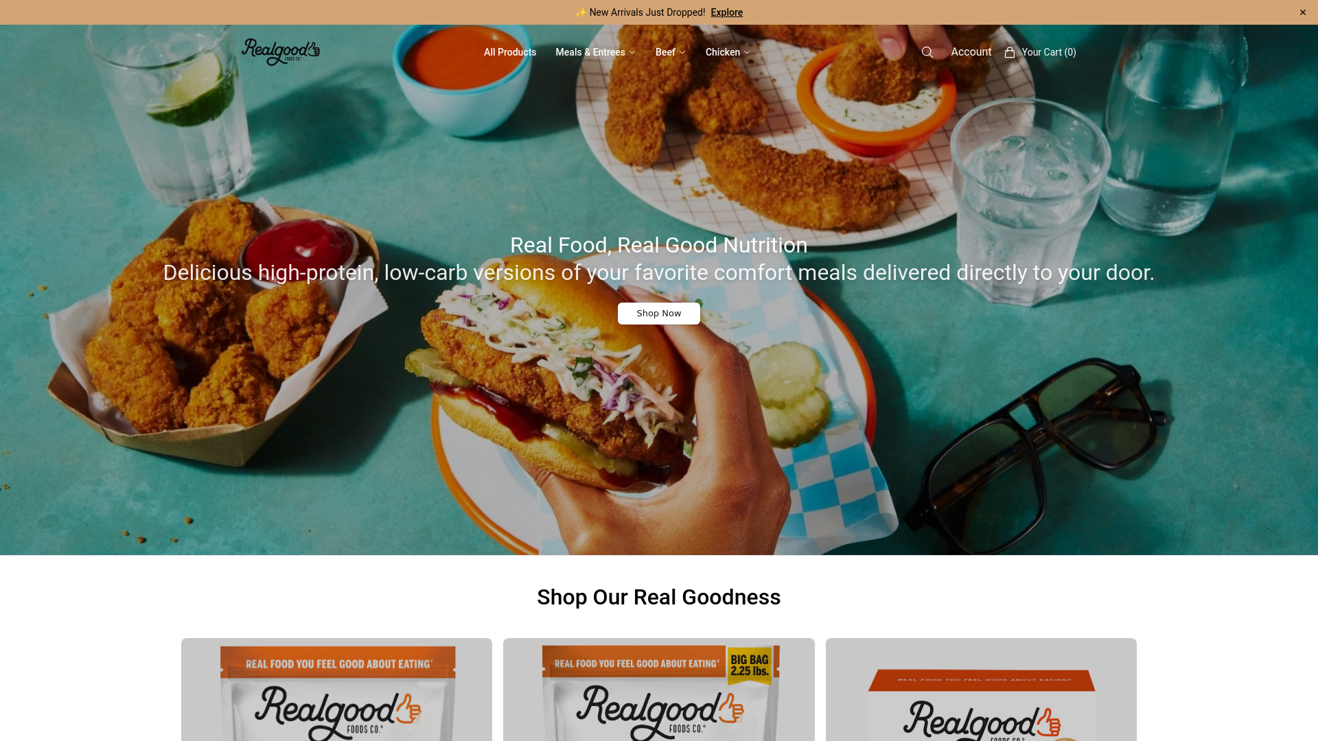 website screenshot of https://realgoodfoodsstore.shop