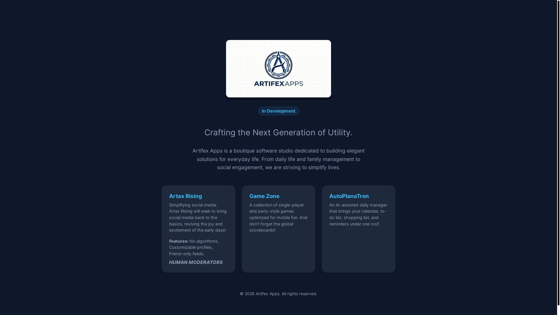 website screenshot of https://artifexapps.com/