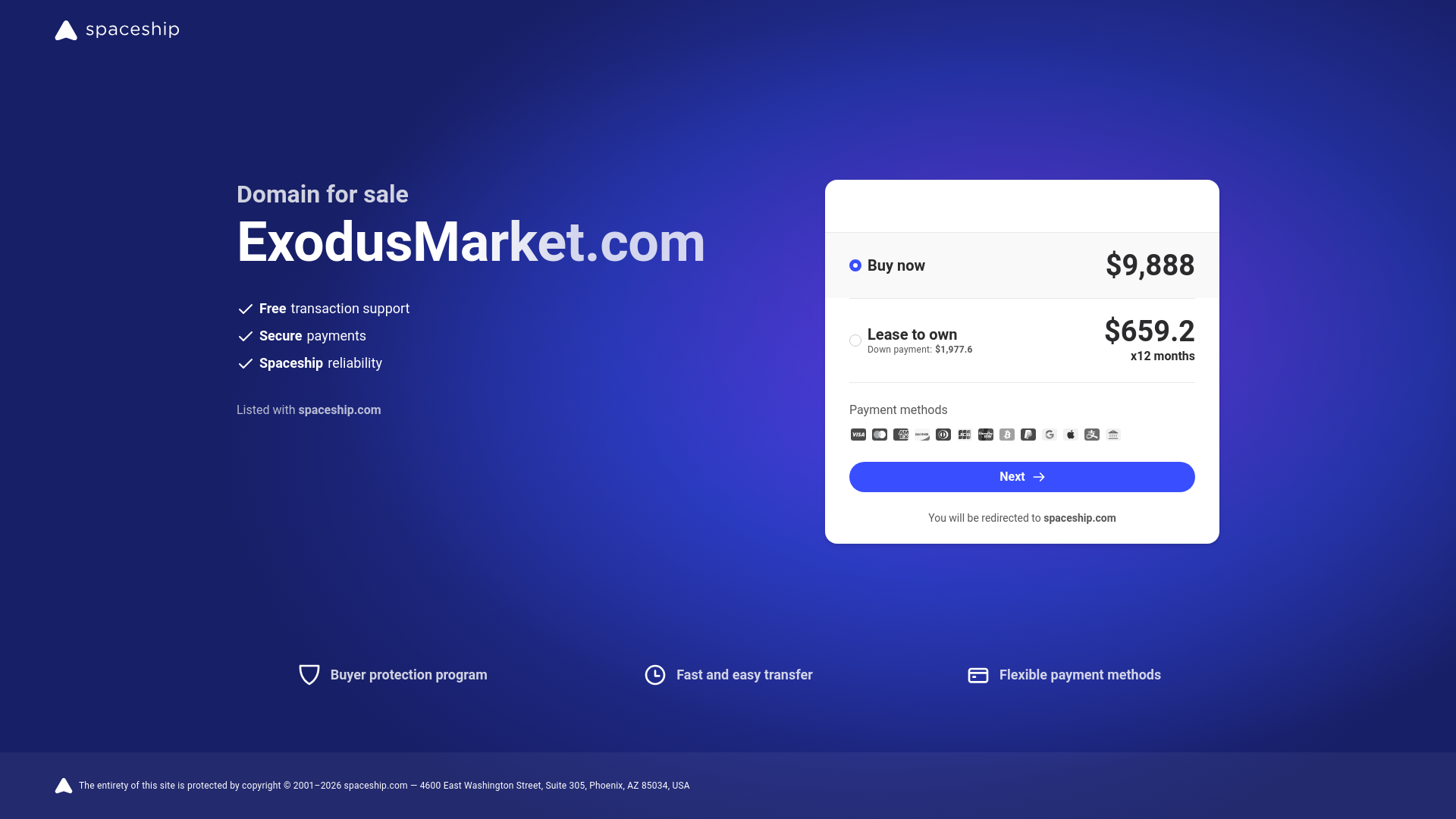 website screenshot of https://exodusmarket.com/