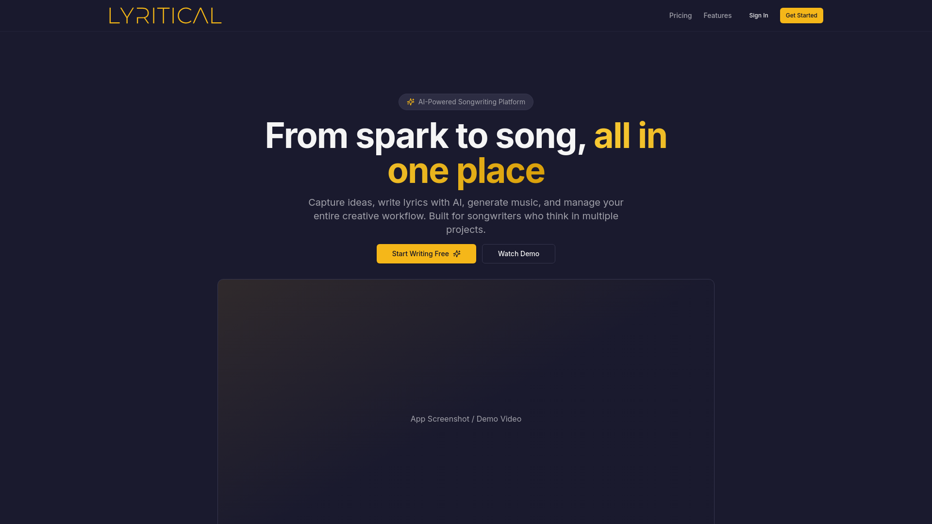 website screenshot of https://lyritical.com/