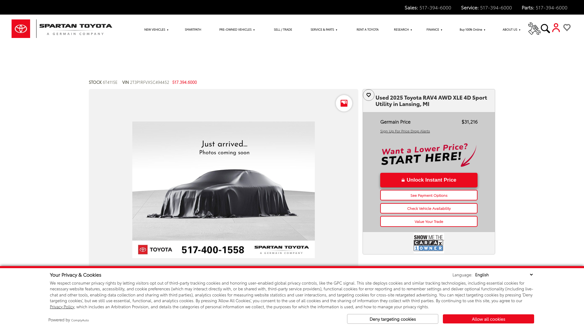 website screenshot of https://www.spartantoyota.com/auto/*/116888876