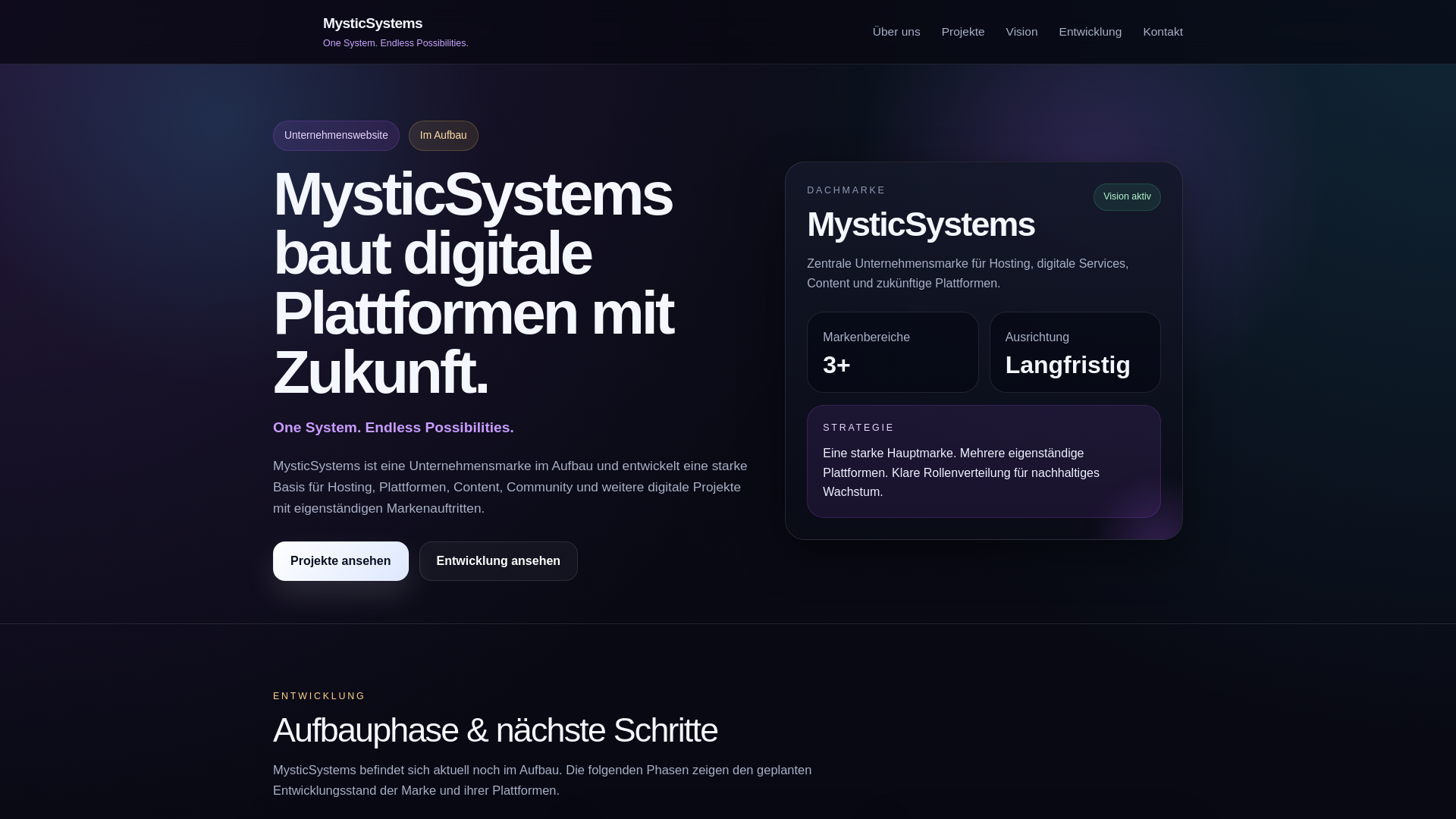 website screenshot of https://mysticsystems.de