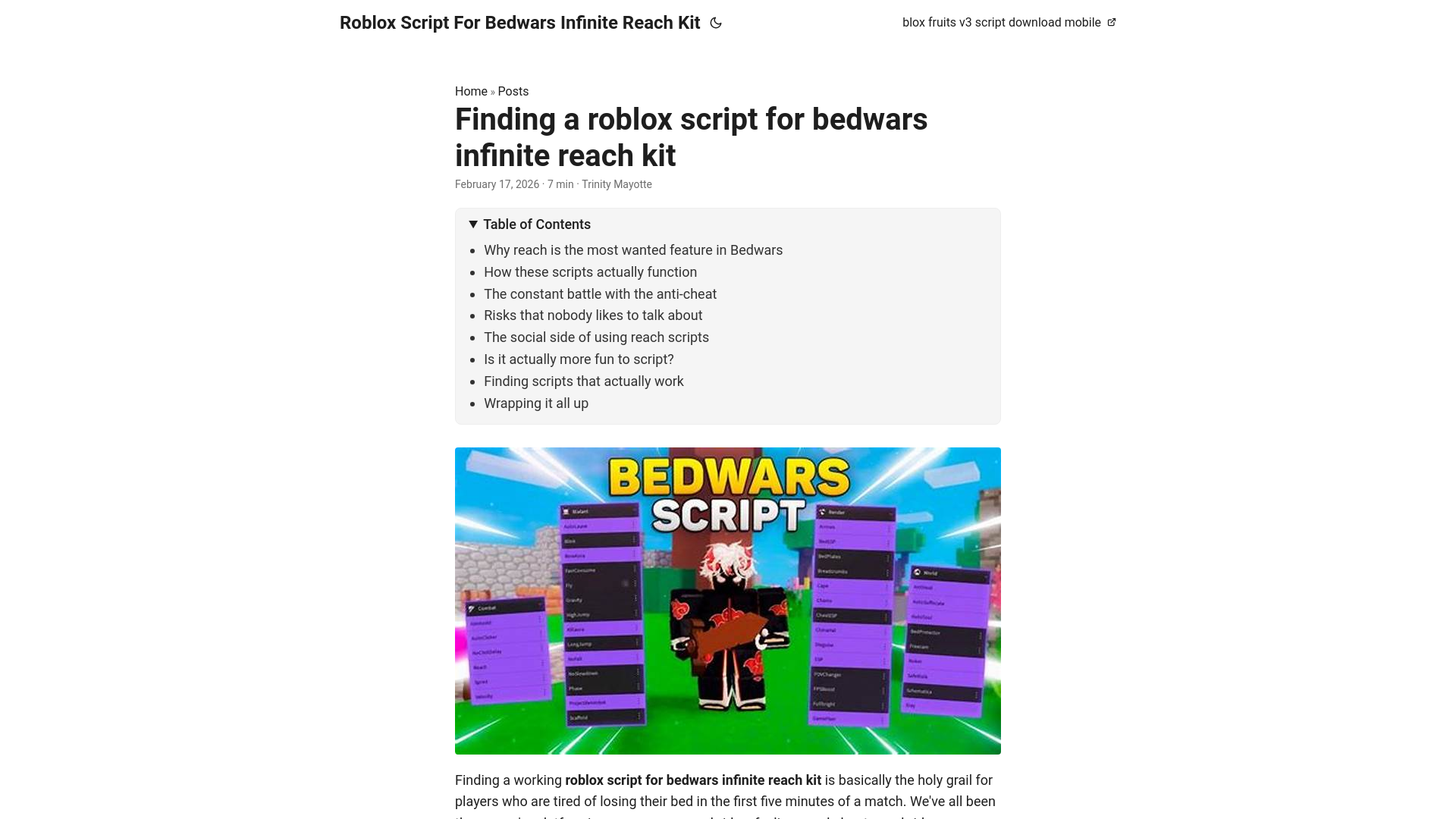 website screenshot of https://roblox-script-for-bedwars-infinite-reach-kit.pages.dev/