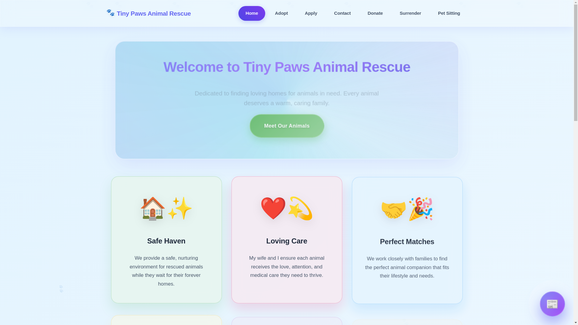 website screenshot of https://tinypawsanimalrescue.com/
