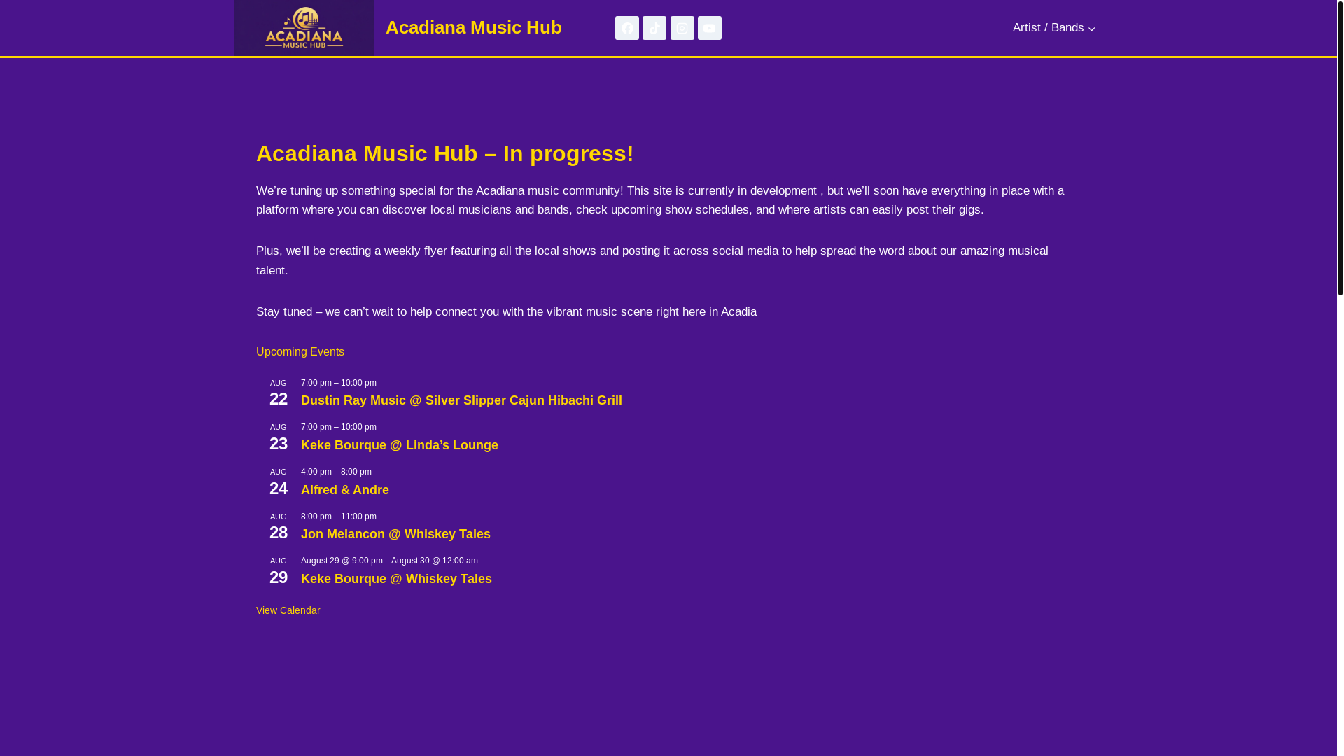 website screenshot of https://acadianamusichub.com/
