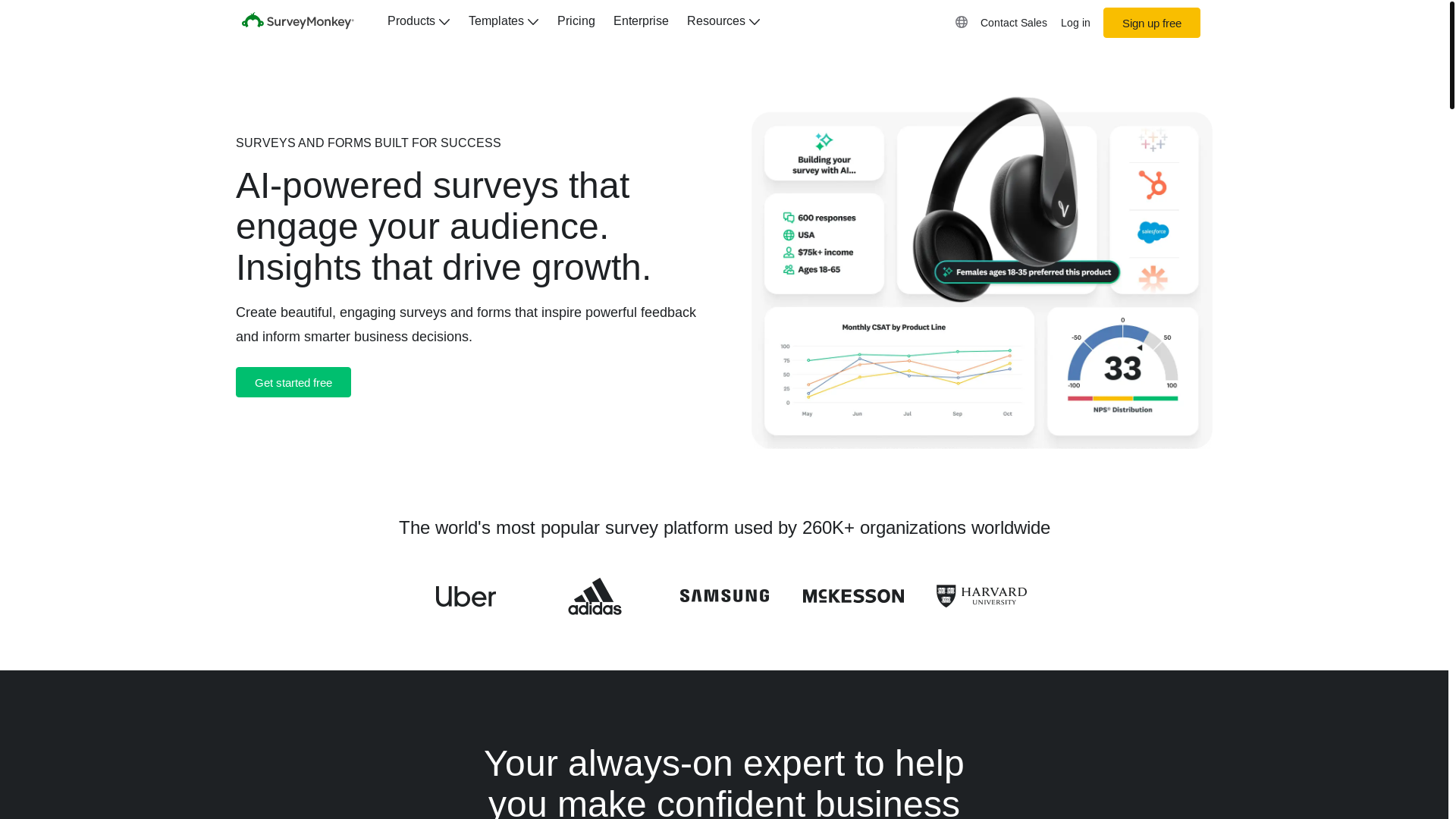 website screenshot of https://www.surveymonkey.com/